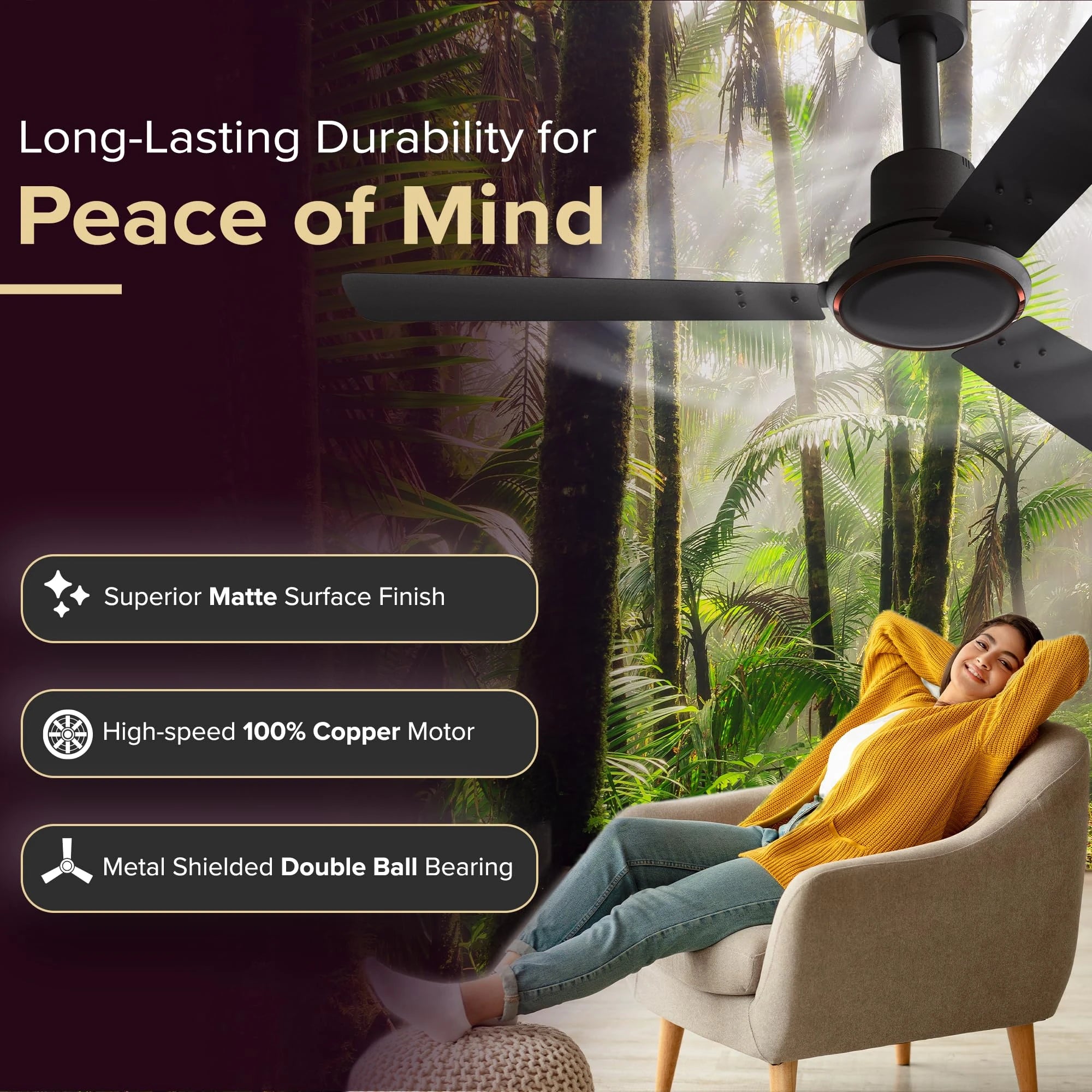 V-Guard Ecowind Prime BLDC Ceiling Fan | Energy Efficient 5 Star | 5 Speed Settings | Remote Control | Matte Brown | 1.2M