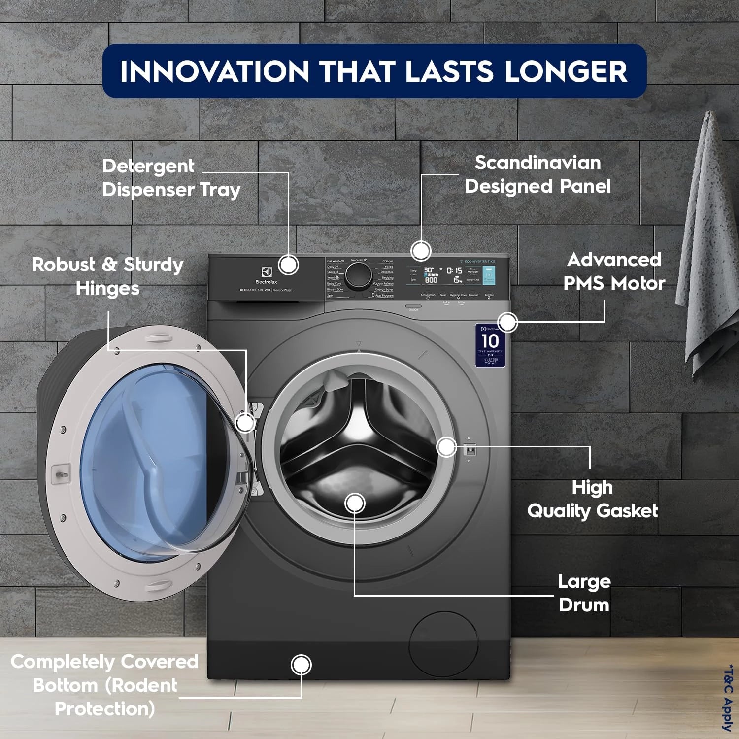 Electrolux 11kg 5 Star Fully Automatic Front Load Washing Machine with AI SensorWash, WiFi, Full Load Vapour Wash, EcoInverter, Dark Silver, UltimateCare 700, EWF1142R7SB