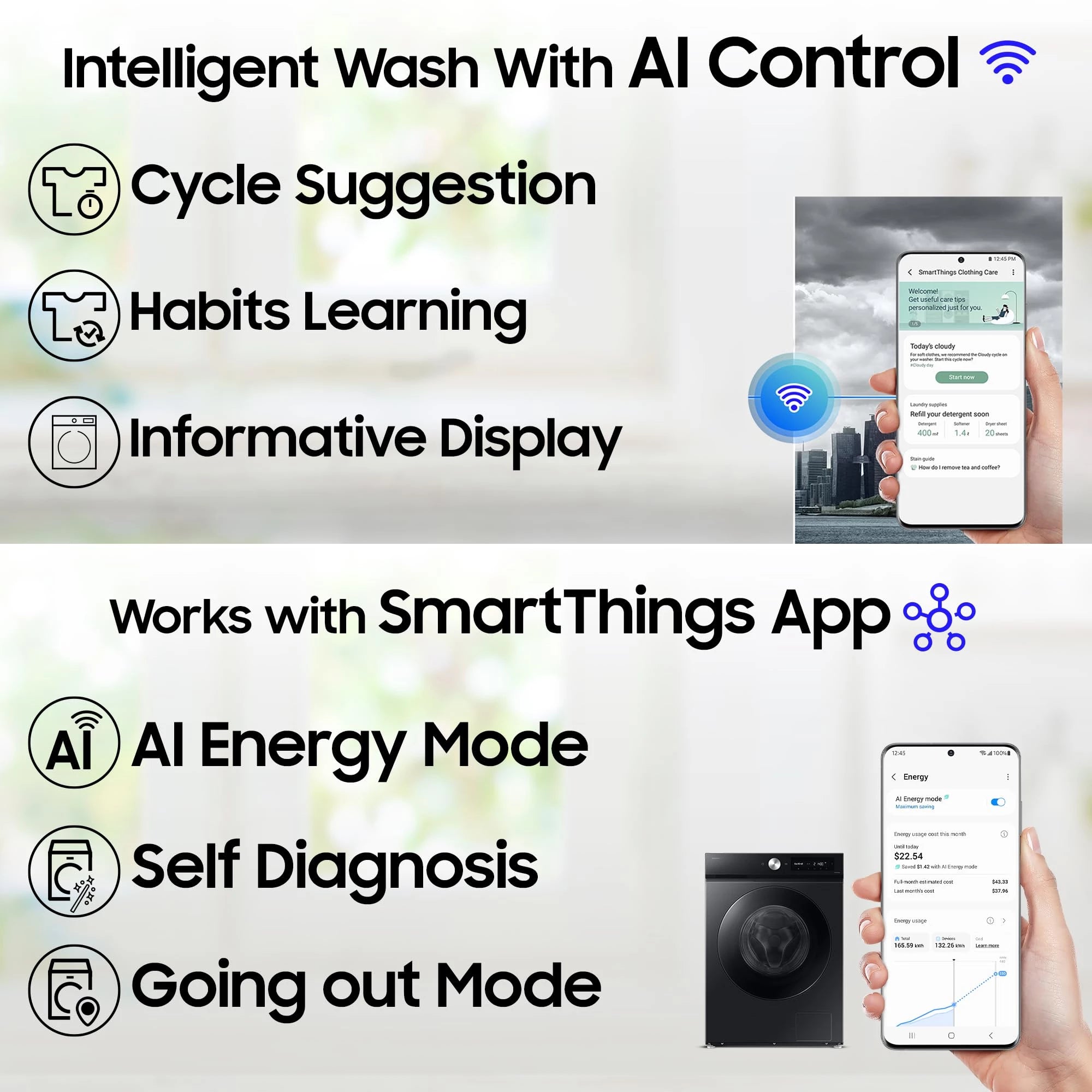 Samsung 12 kg, 5star, AI Control, Super Speed, Wi-Fi, Hygiene Steam with Inbuilt Heater, Digital Inverter, Fully-Automatic Front Load Washing Machine (WW12DG6B24AXTL, Inox)