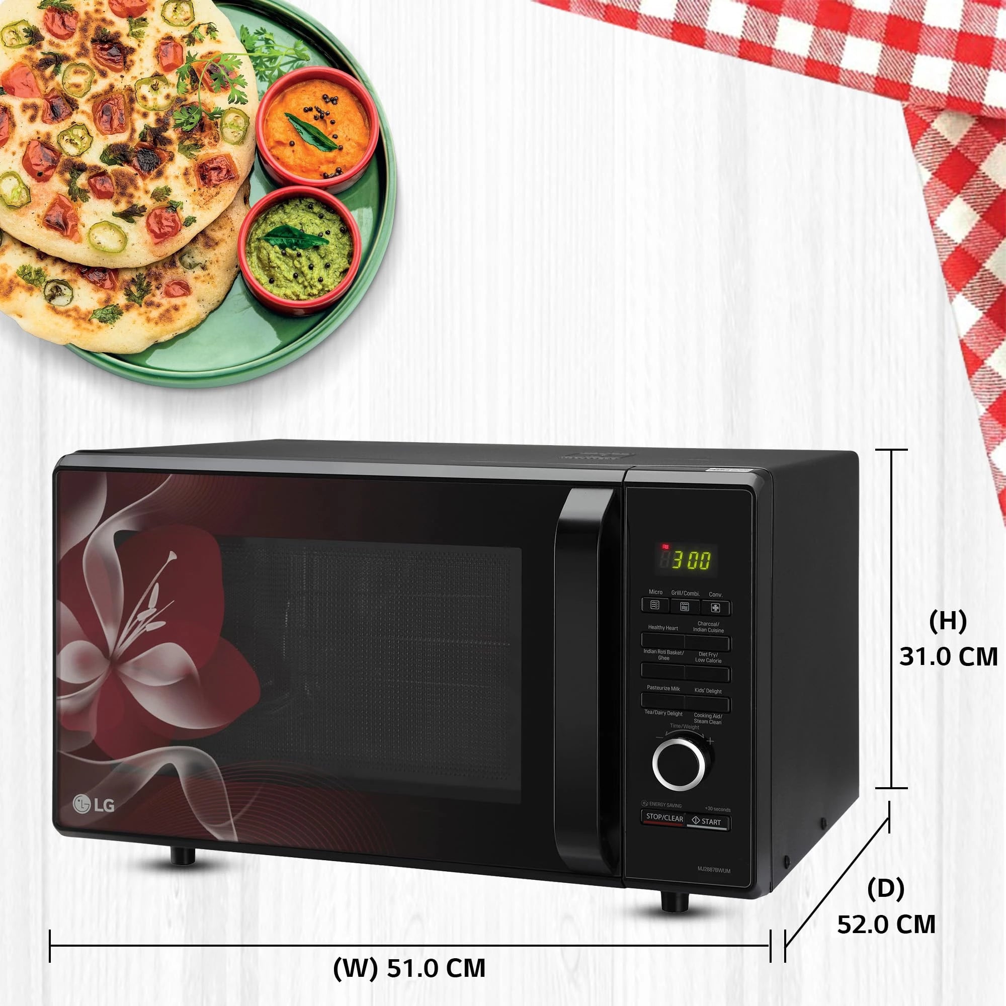 LG 28 L Charcoal Healthy Microwave Conventional Oven (MJ2887BWUM, Black, 360° Motorised Rotisserie)
