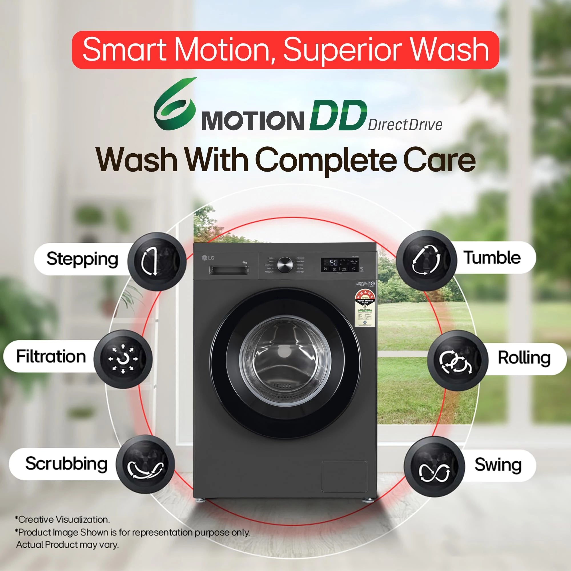 LG 9 Kg, 5 Star, Direct Drive Technology, Steam Wash, 6 Motion DD, Fully-Automatic Front Load Washing Machine (FHB1209Z2M, Allergy Care, In-Built Heater, Touch Panel, Middle Black)
