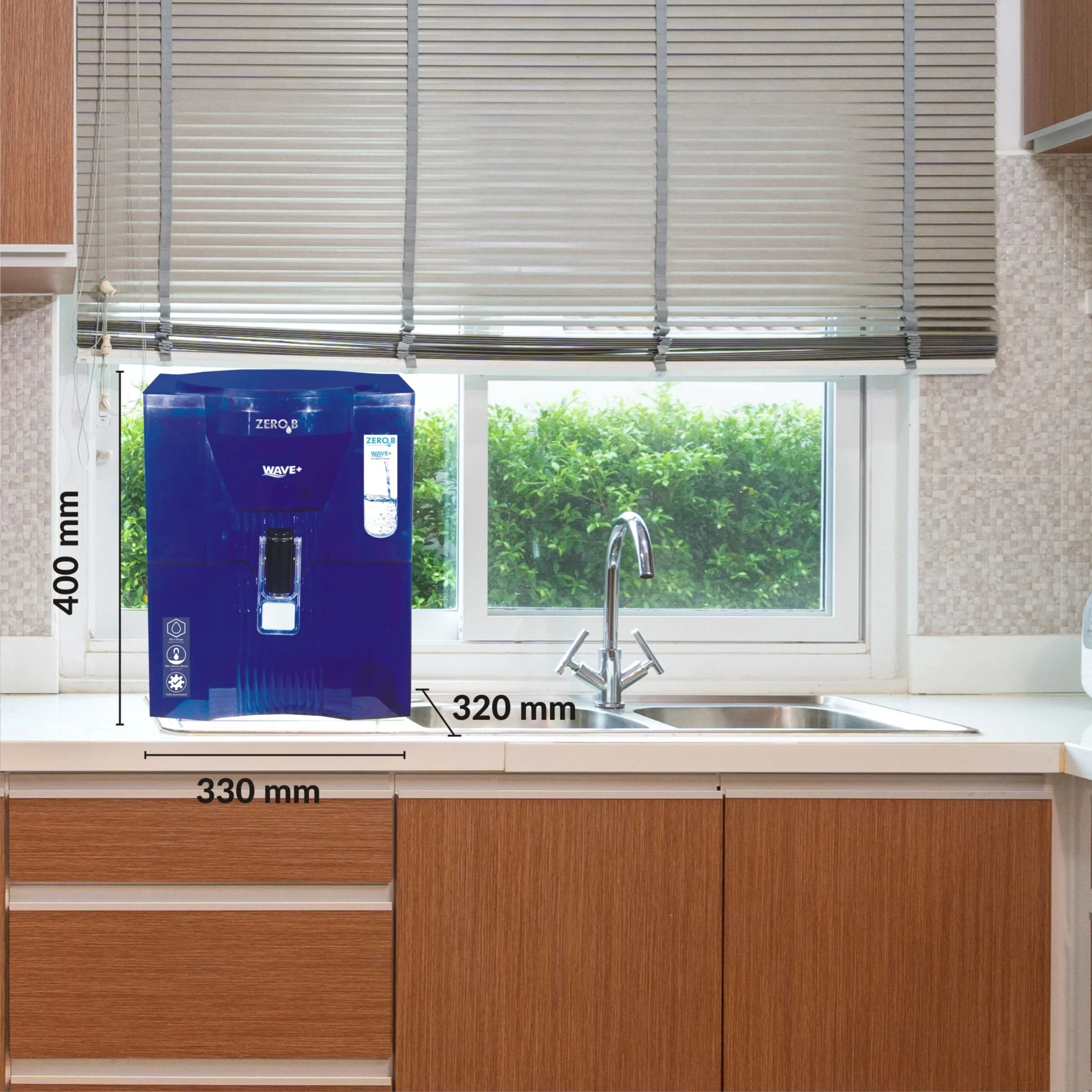 Zero B Wave Plus RO+ High TDS Purifier With 6 Stage Purification & Suraksha Gravity Base Disinfects Fruits, Vegetables & Hand Water Purifier