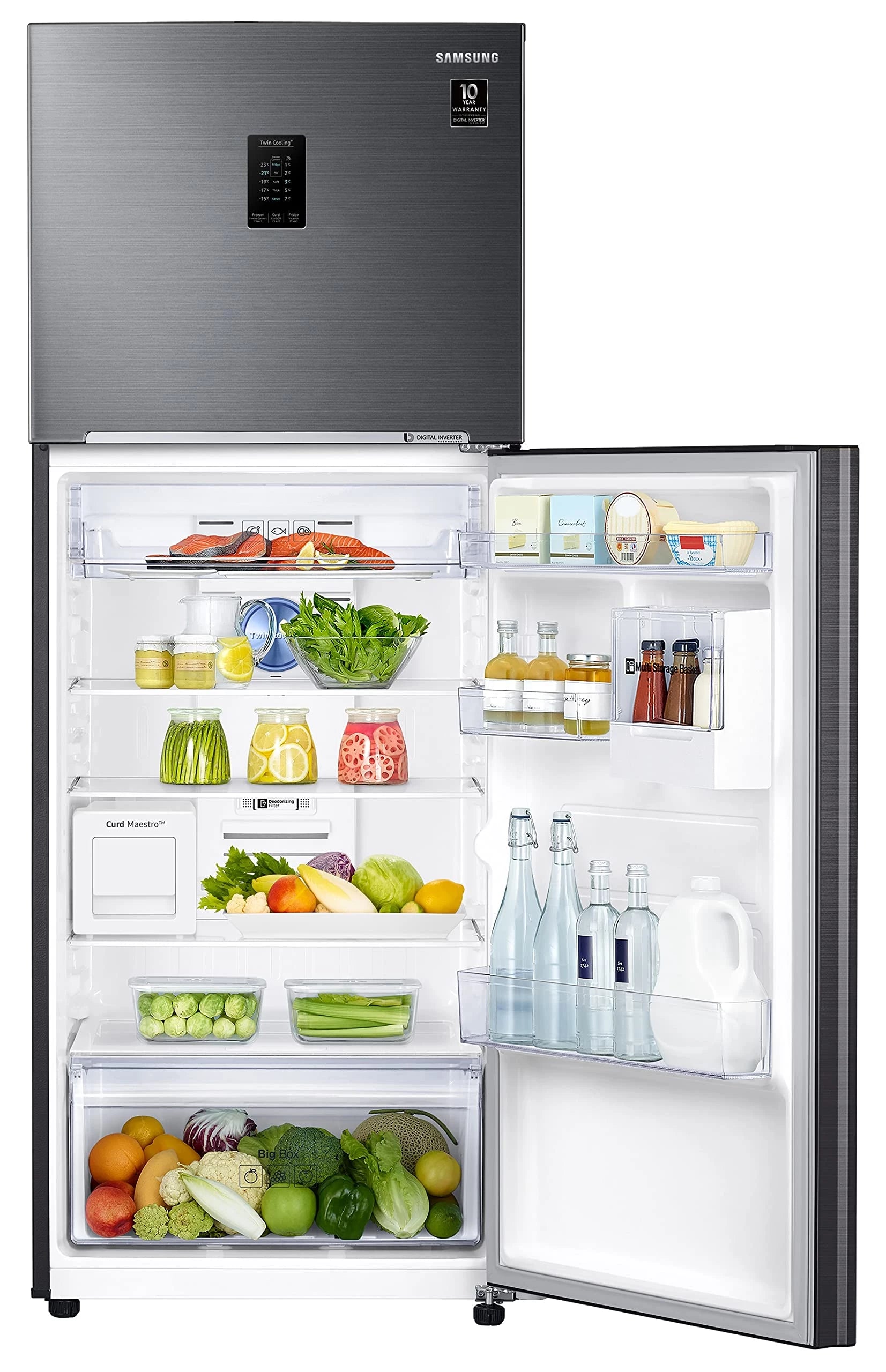 Samsung 376L 2 Star Inverter Frost-Free Convertible 5 In 1 Curd Maestro Double Door Refrigerator Appliance (RT42C5C52BS/HL,Black Inox)