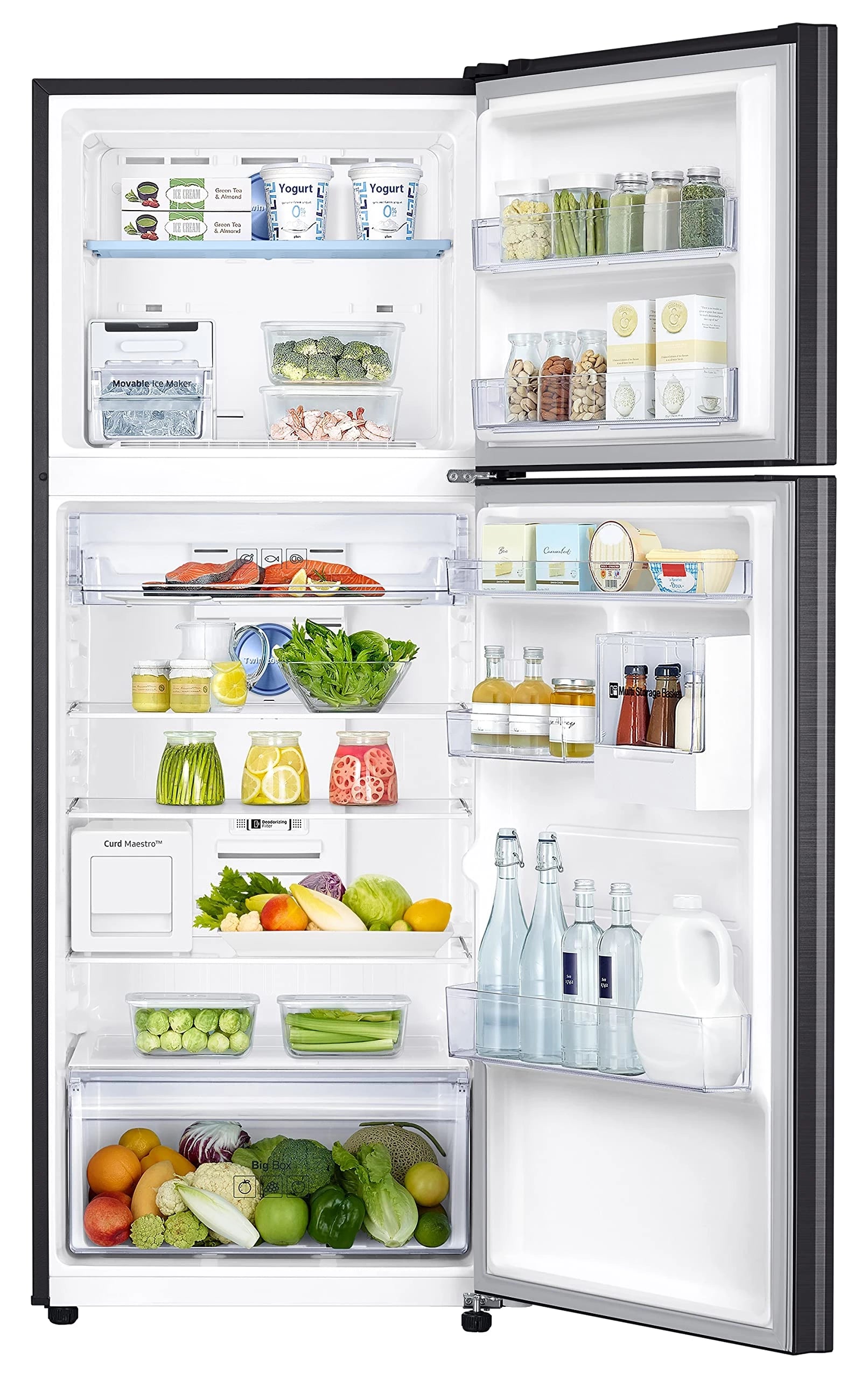 Samsung 376L 2 Star Inverter Frost-Free Convertible 5 In 1 Curd Maestro Double Door Refrigerator Appliance (RT42C5C52BS/HL,Black Inox)