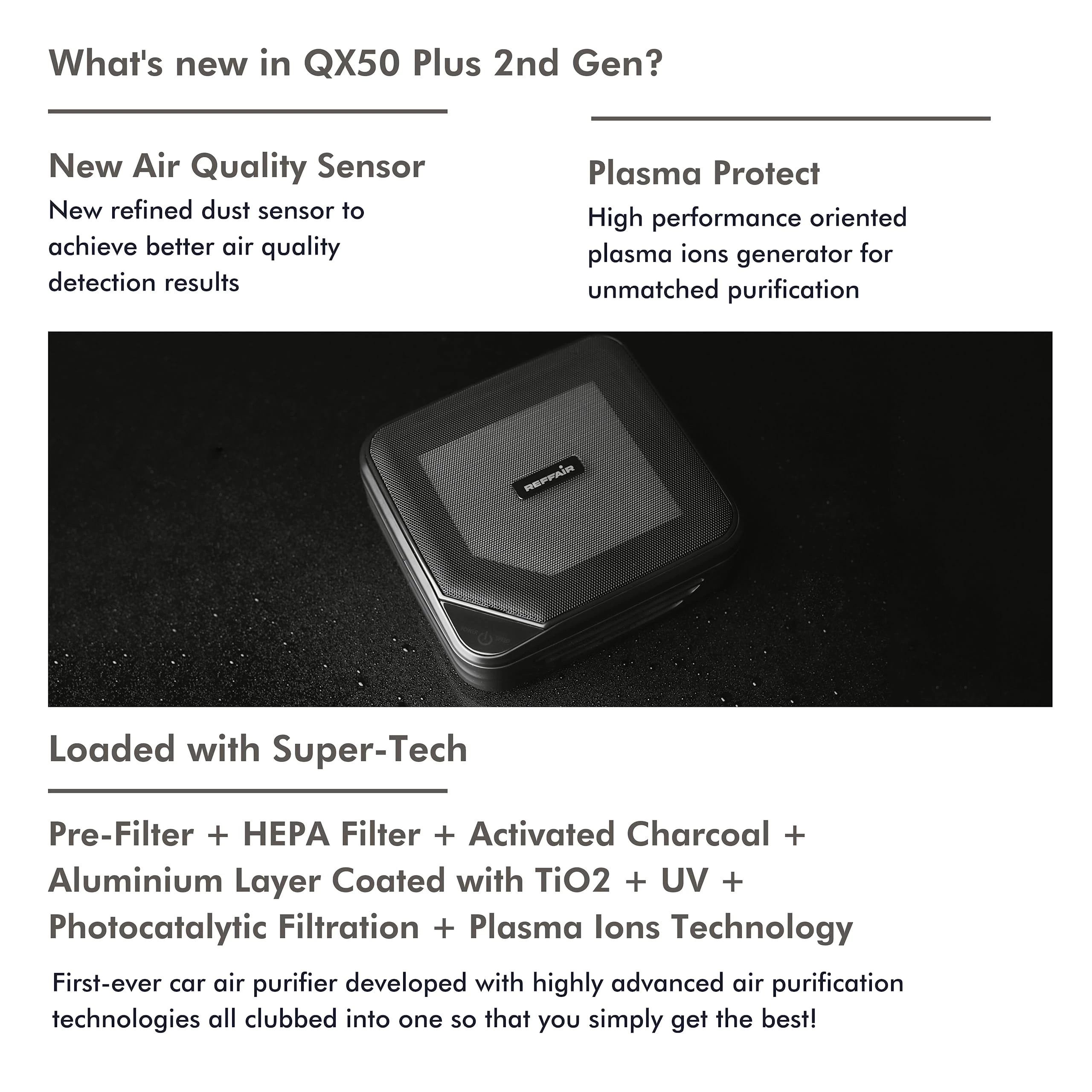 Reffair QX50 Plus 2nd Gen Car Air Purifier - Plasma Protect Technology
