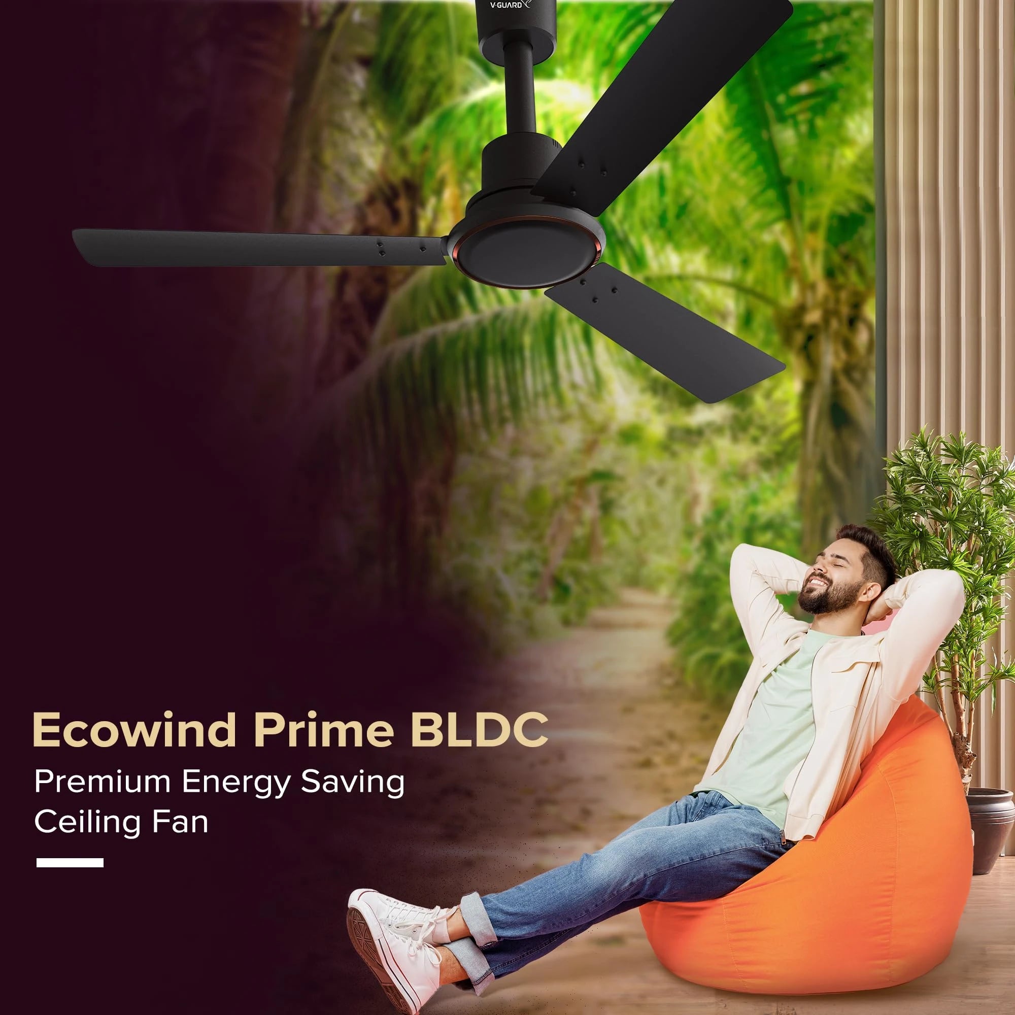 V-Guard Ecowind Prime BLDC Ceiling Fan | Energy Efficient 5 Star | 5 Speed Settings | Remote Control | Matte Brown | 1.2M