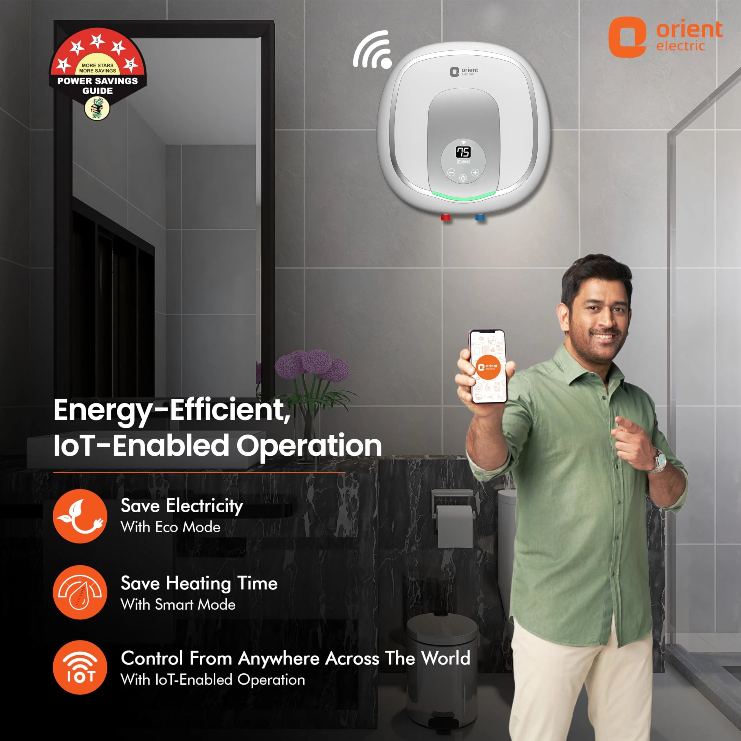 Orient Aquator+ 25L Iot Water Heater|Smart Energy Saving|5 Star Rating|8 Bar Pressure|High-Rise Compatible