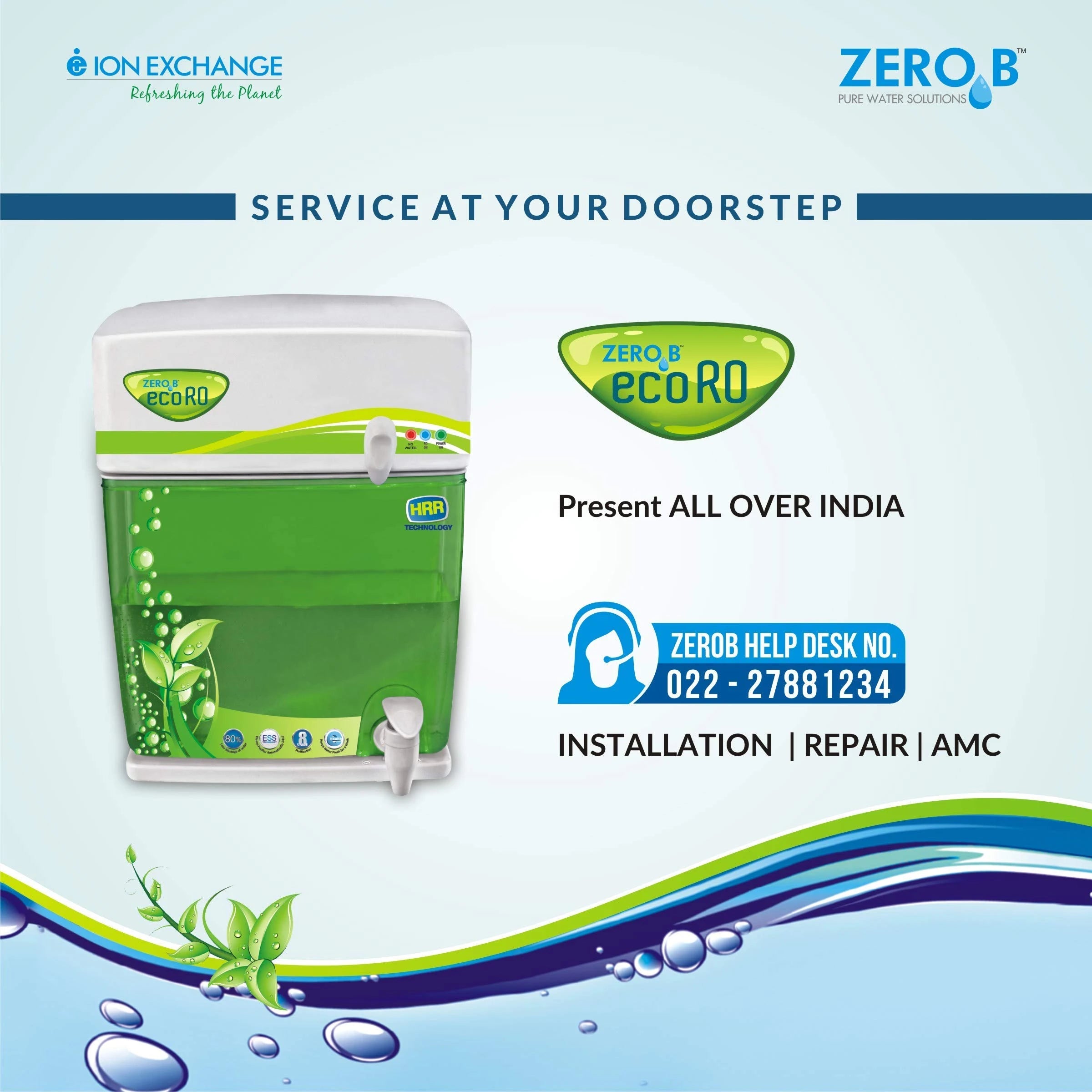 Zero B Eco RO+ High Recovery RO Water Purifier+ 70% Water Saving+ 8 Stage Purification+ Patented HRR Tech+ USEPA Drinking Water Standards