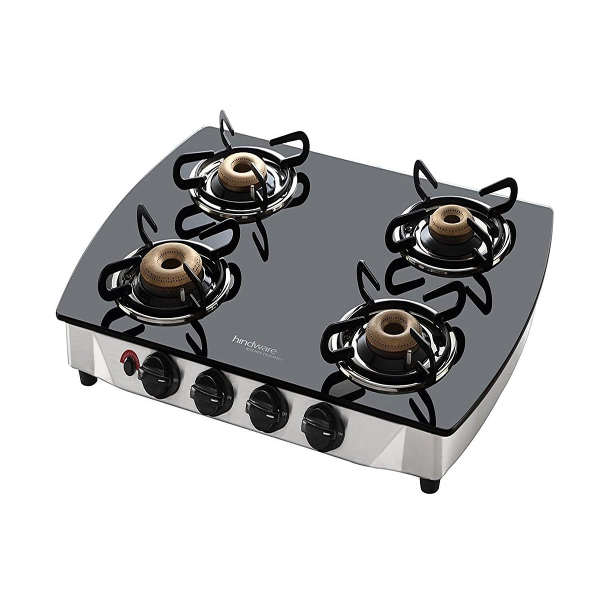 Hindware Primo Plus 4B Stainless Steel 4 Burner Cooktop, Black