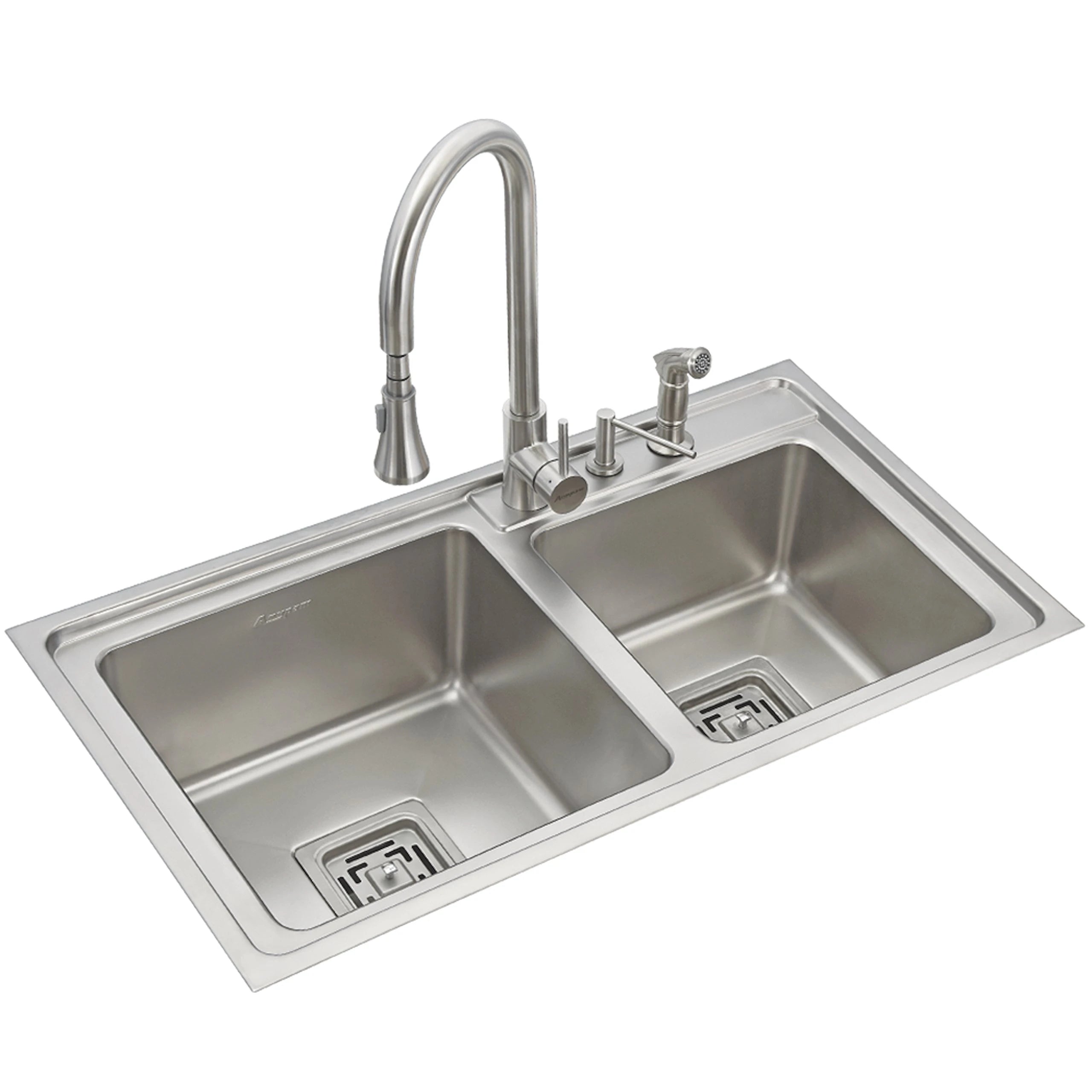 Anupam SS804DB Kitchen Sink, 316 SS Double Square Bowl (36x20x9), Satin Finish