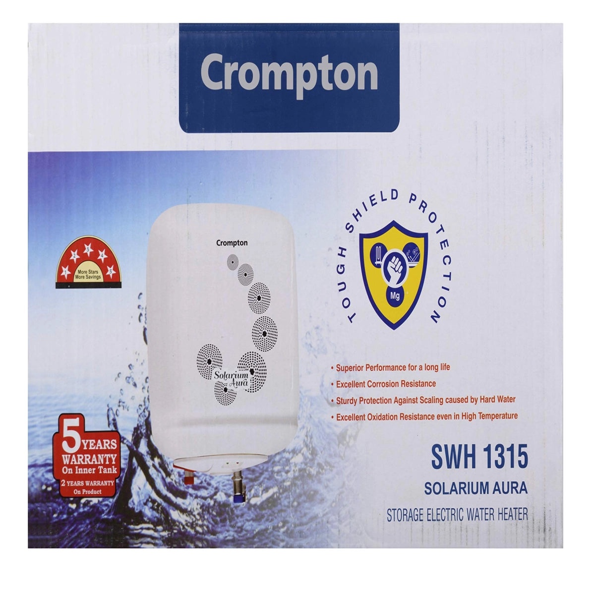 Crompton Solarium Aura ASWH1315 15-Litre 2000-Watt Storage Water Heater (White)