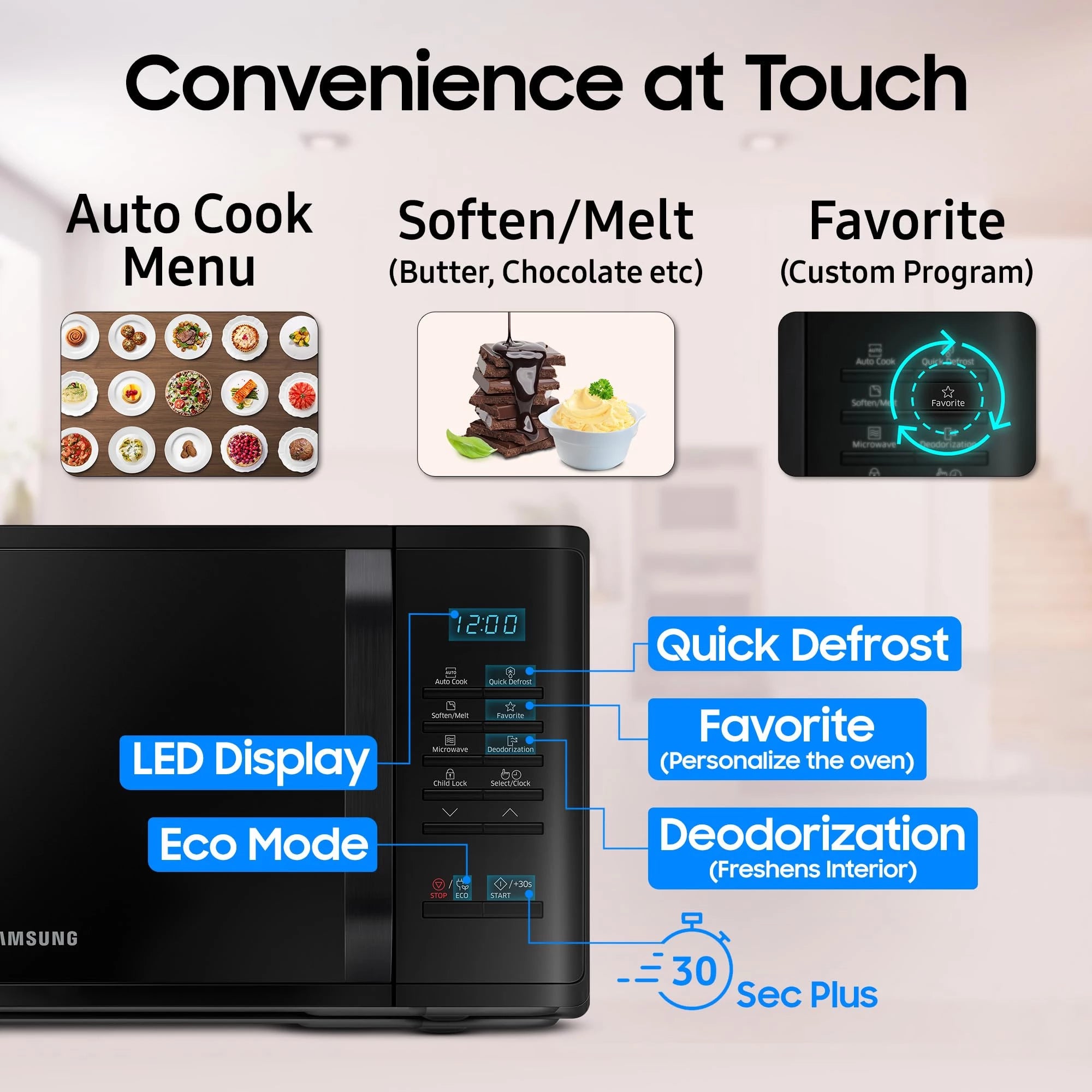 Samsung 23 L Solo Microwave Oven (MS23A3513AK/TL, Black, Auto Cook Programs, Child Safety Lock, Memory Feature, Deodorization, Ceramic Enamel Cavity with 10 year warranty)