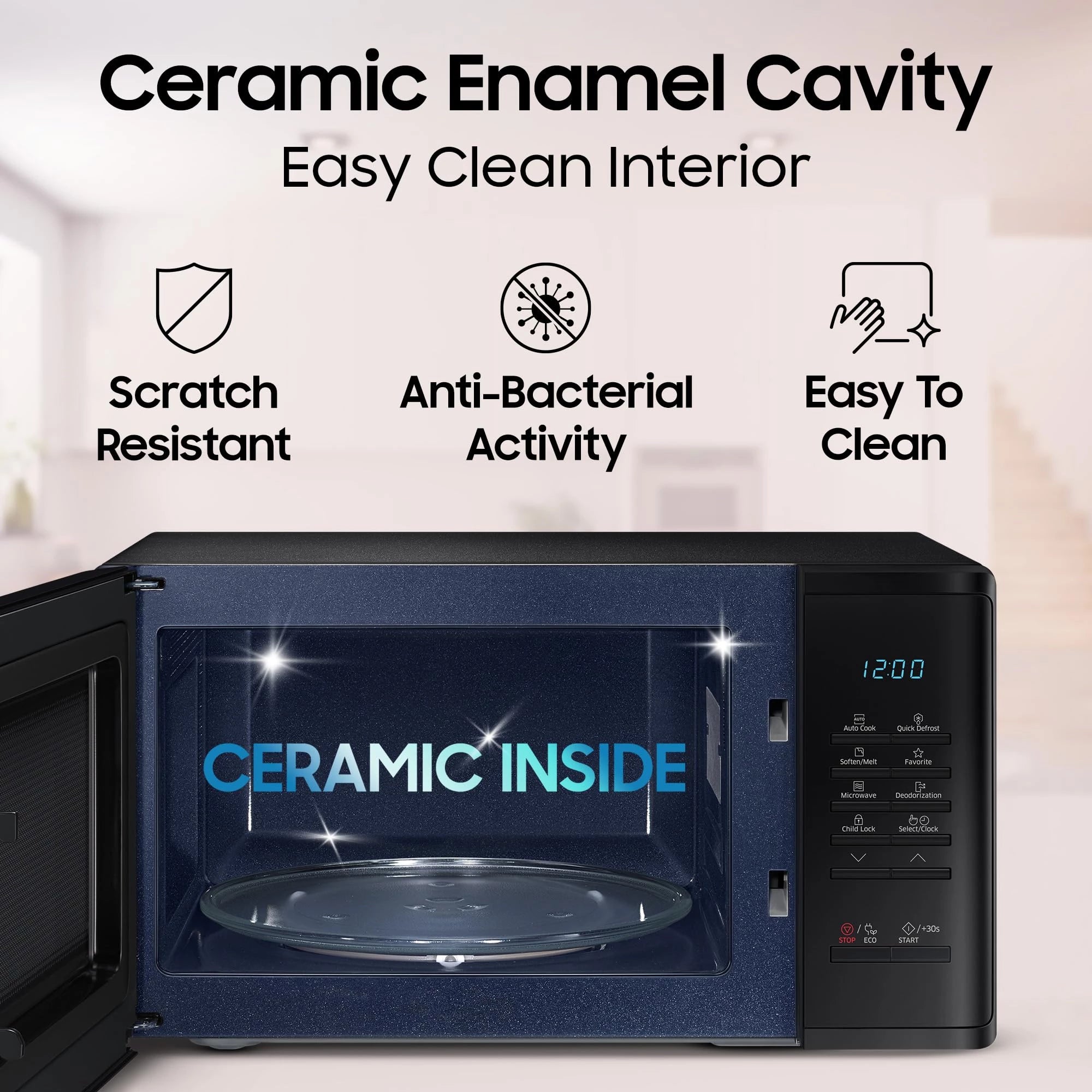 Samsung 23 L Solo Microwave Oven (MS23A3513AK/TL, Black, Auto Cook Programs, Child Safety Lock, Memory Feature, Deodorization, Ceramic Enamel Cavity with 10 year warranty)