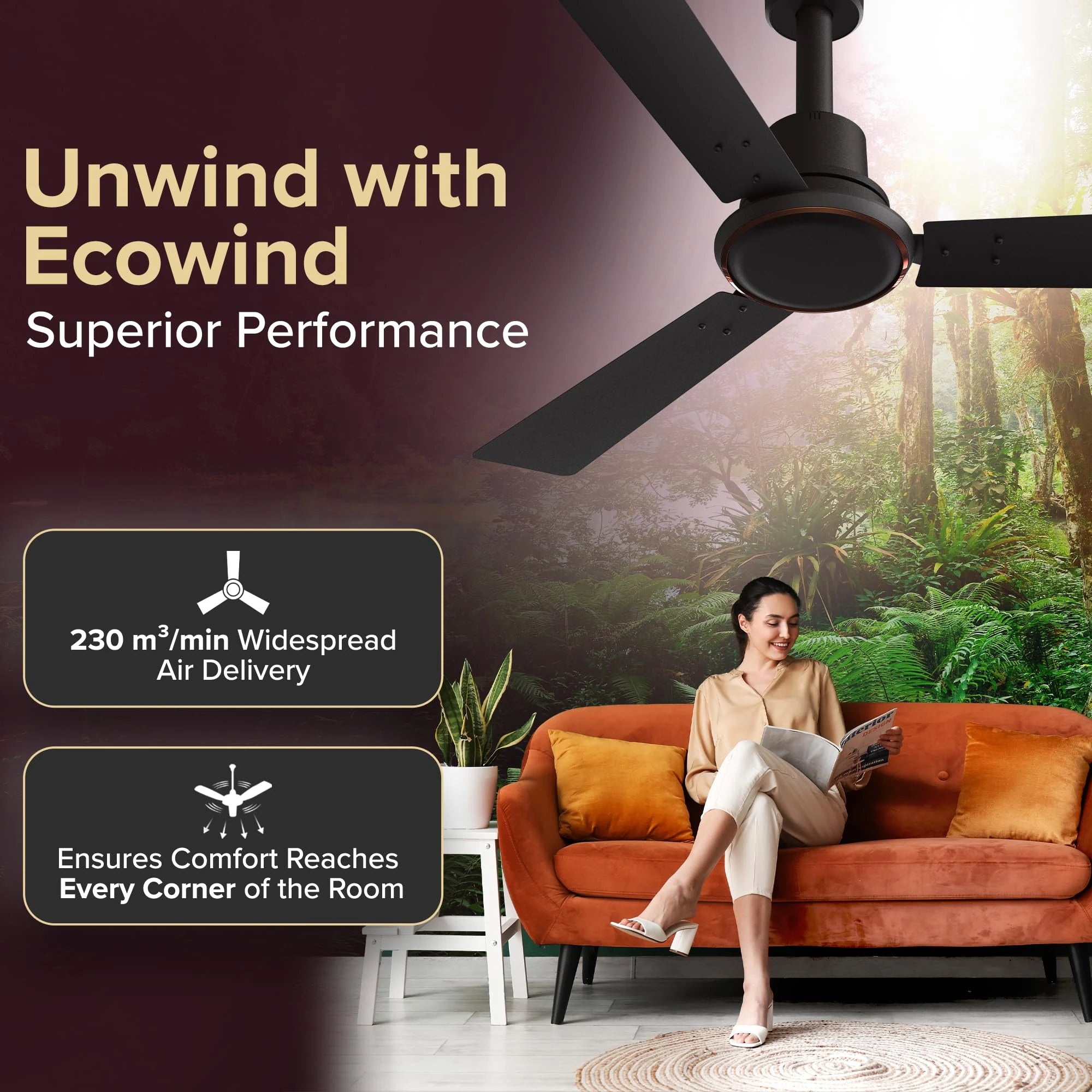V-Guard Ecowind Prime BLDC Ceiling Fan | Energy Efficient 5 Star | 5 Speed Settings | Remote Control | Matte Brown | 1.2M