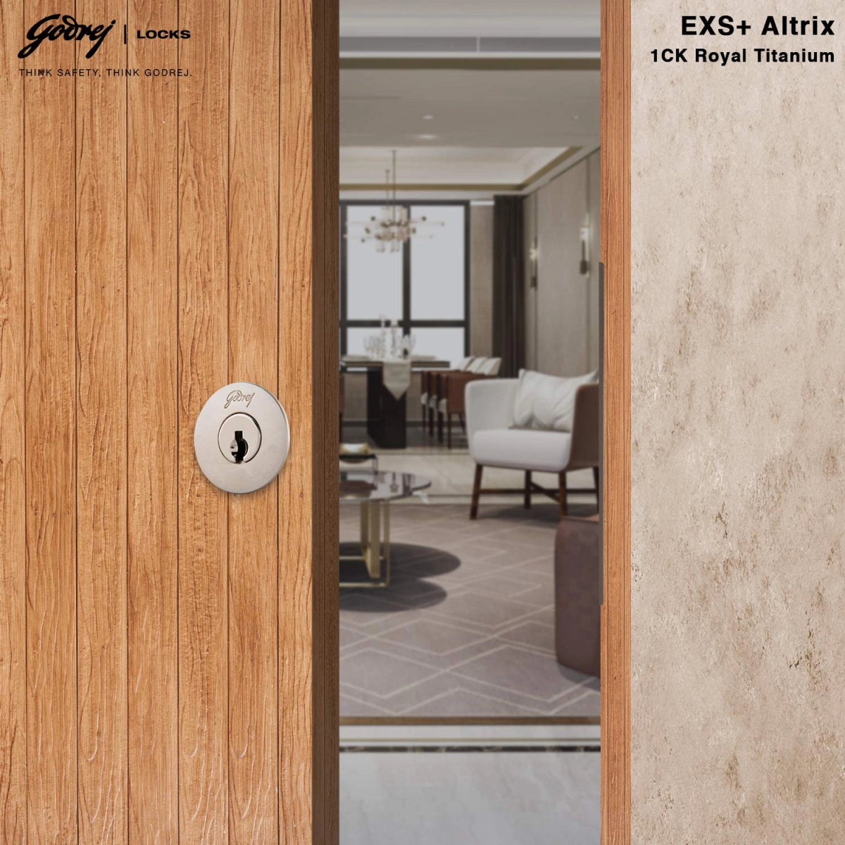 Godrej Door Lock Altrix 1CK Outside Opening Royal Titanium 3230