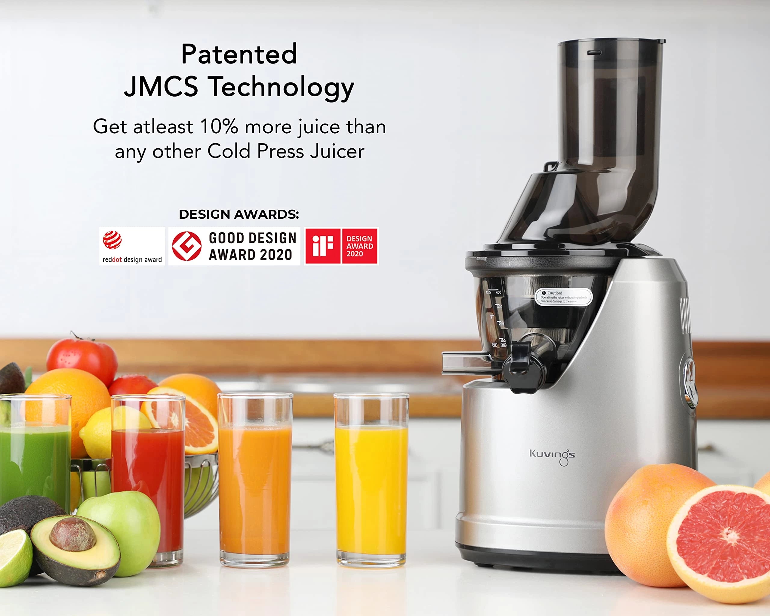 kuvings Kuvings B1700 Dark Silver Professional Cold Press Whole Slow Juicer with Smoothie & Sorbet Attachments, Patented JMCS Technology for 10% More Juice, 240W Strong Motor, 240 Watts