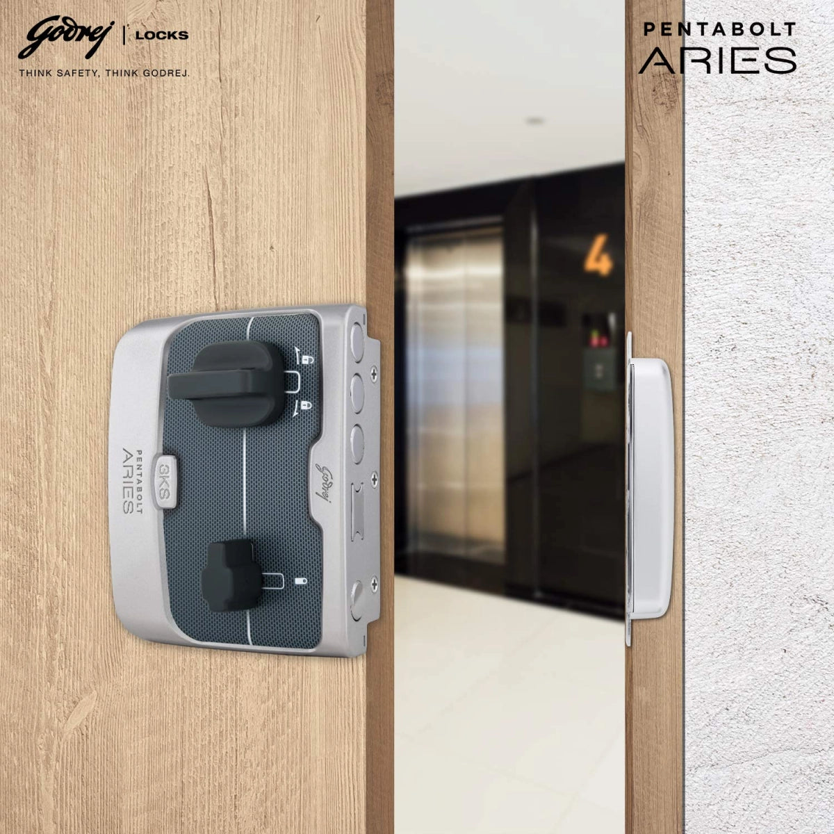Godrej Door locks Pentabolt Aries 1CK DB Roman Silver 6360
