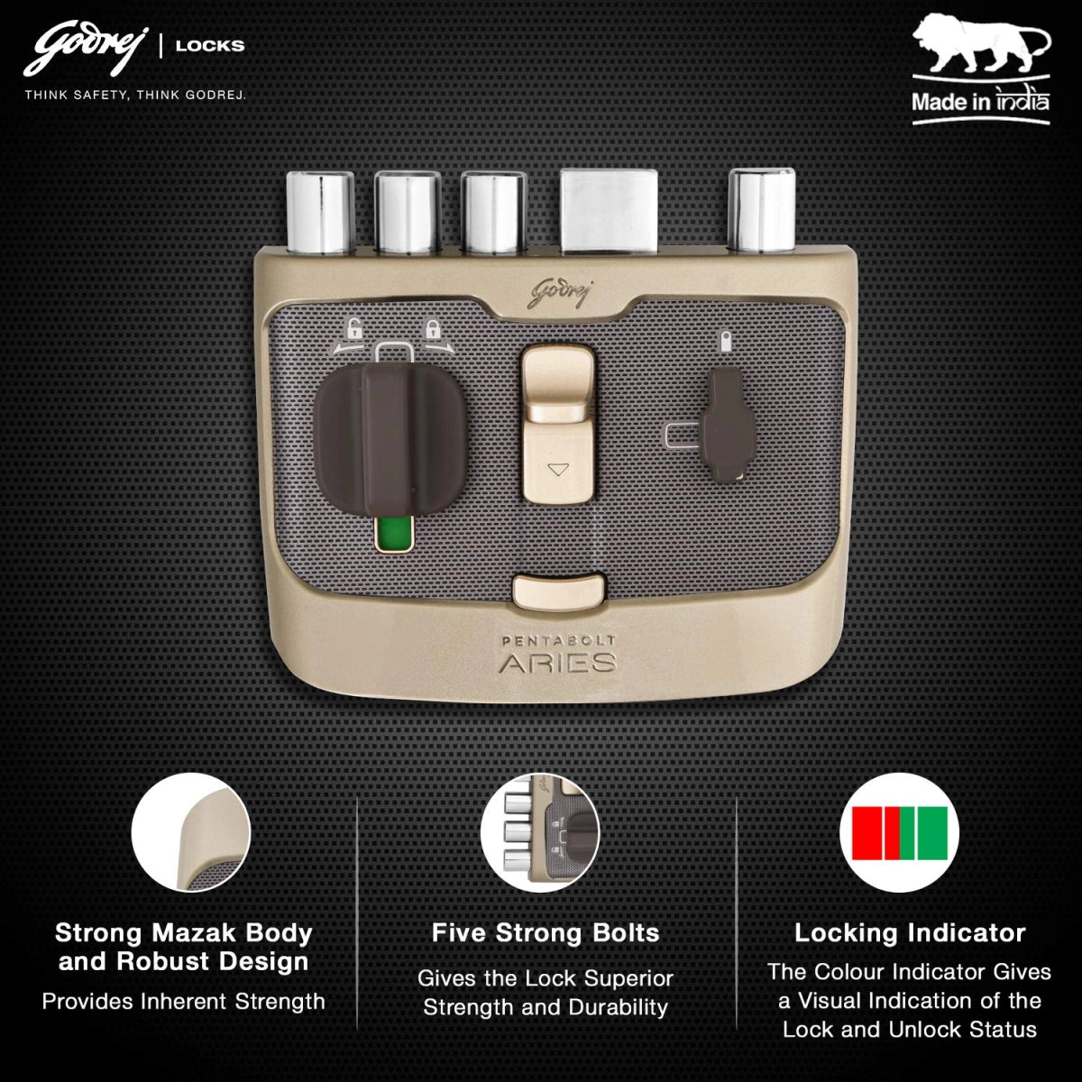 godrej door locks Pentabolt Aries 1CK DB Vegas Gold 6363