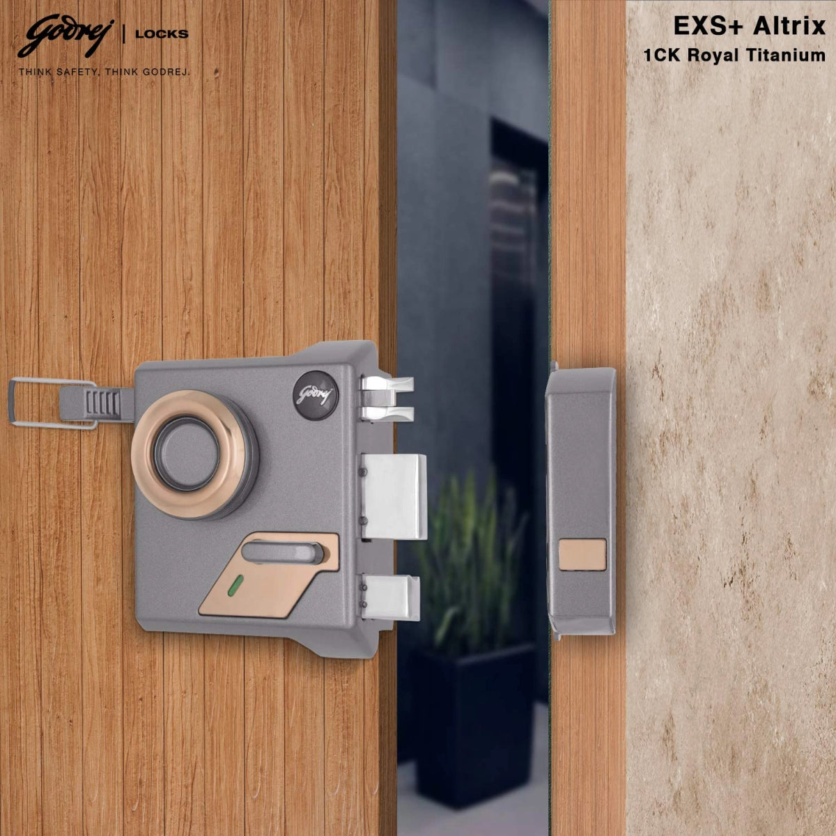 Godrej Door Lock Altrix 1CK Outside Opening Royal Titanium 3230