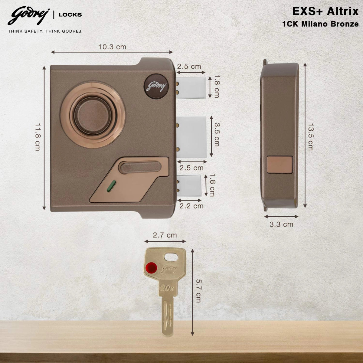 Godrej Door Lock Altrix 1CK Milano Bronze 3231
