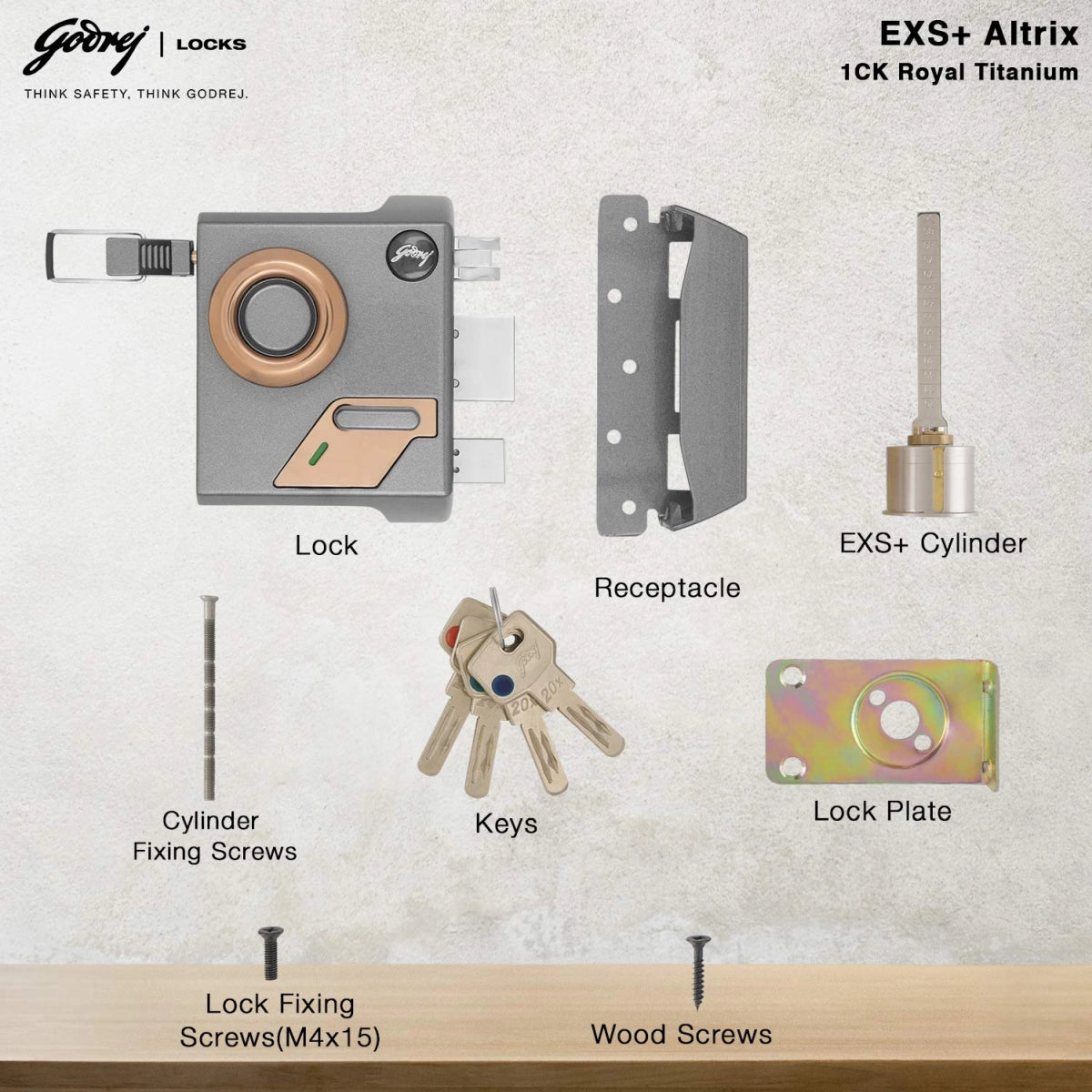 Godrej Door Lock Altrix 1CK Outside Opening Royal Titanium 3230