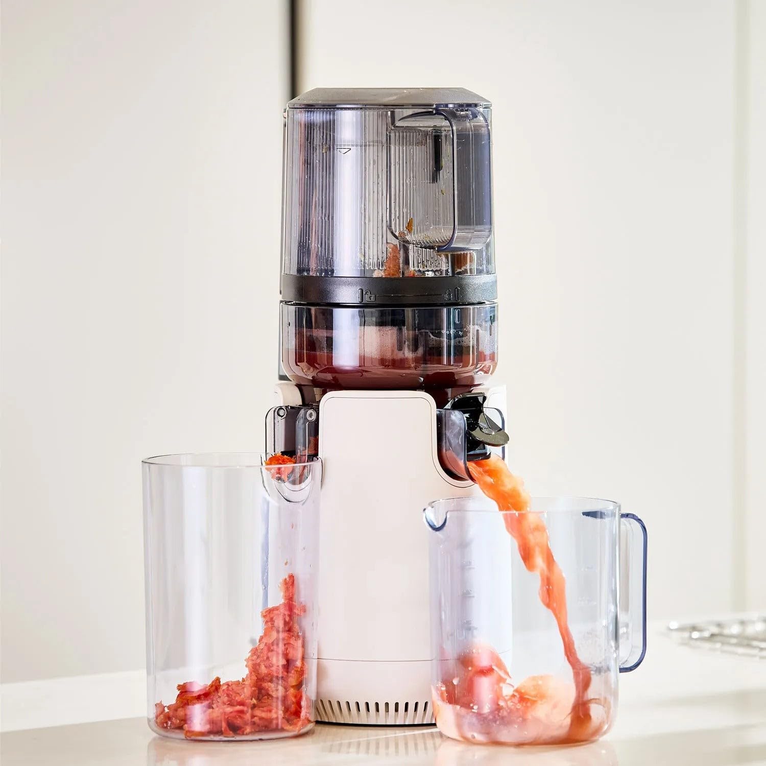 Hurom E50ST Cold Press Slow Juicer with Mega Hopper, 150W Motor, BPA-Free, Easy Clean, Space-Saving Design, Mushroom White