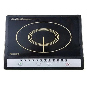 Philips HD4920/00 black induction cooktop seen from above with gold coil marking and control panel