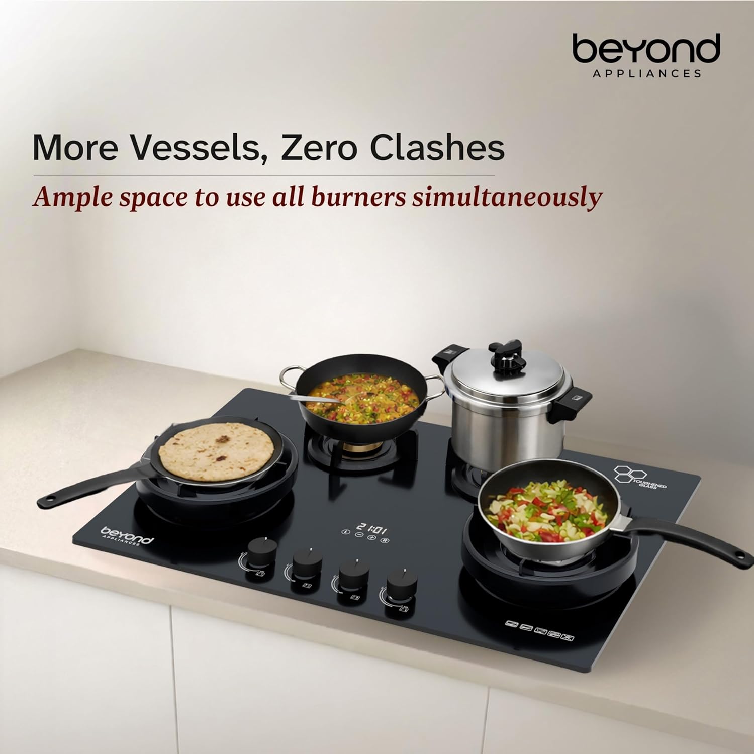 Beyond Appliances Zyra 4-Burner Glass Hobtop Gas Stove Tempered Glass