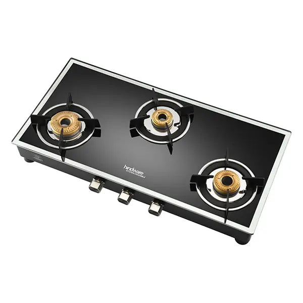 Hindware Gas Stove VEGO 3 Brass Burner Manual Ignition Black