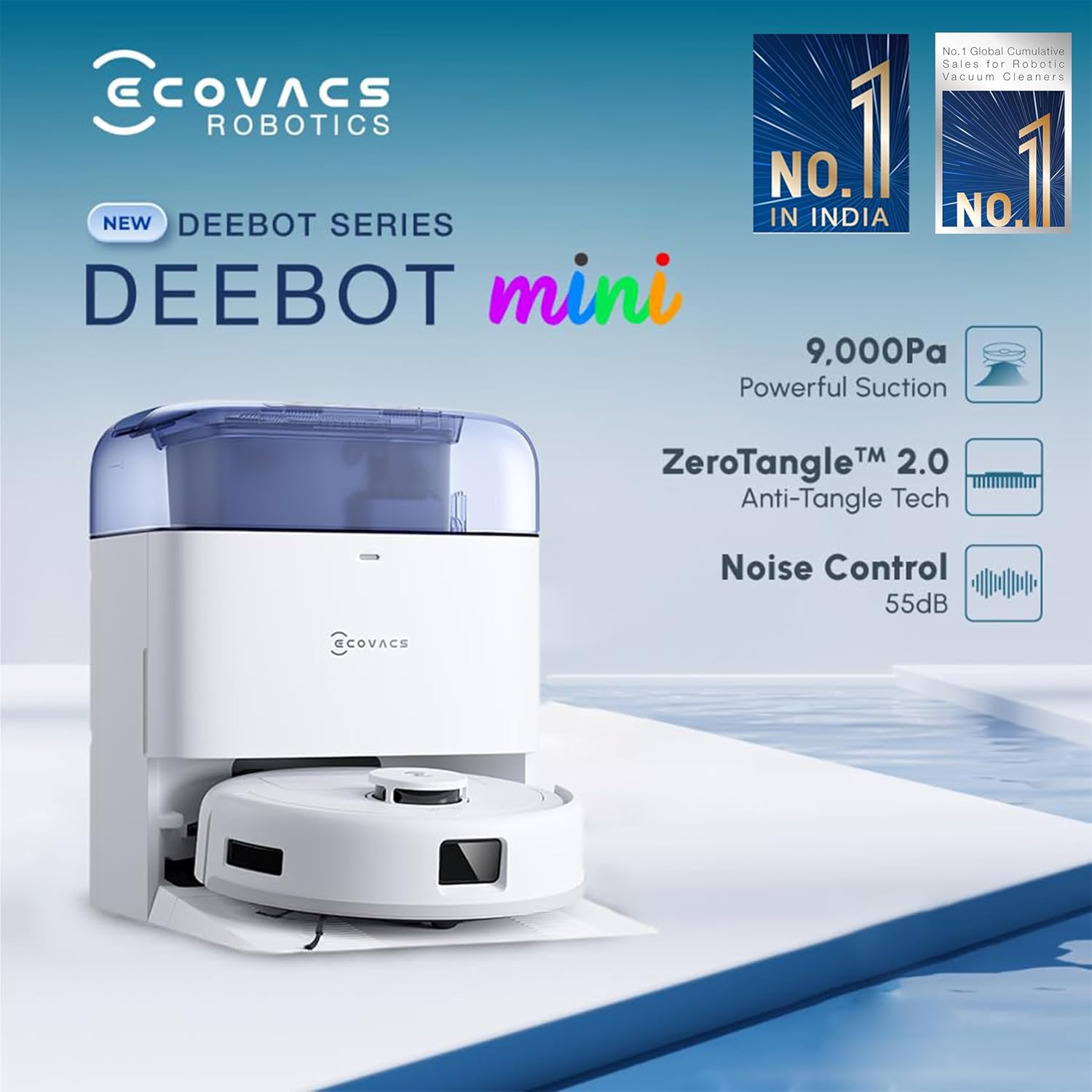 ECOVACS DEEBOT MINI Omni 2-in-1 Robot Vacuum & Mop, 2025 Launch, 9000 Pa, Self-Emptying Station, ZeroTangle 2.0
