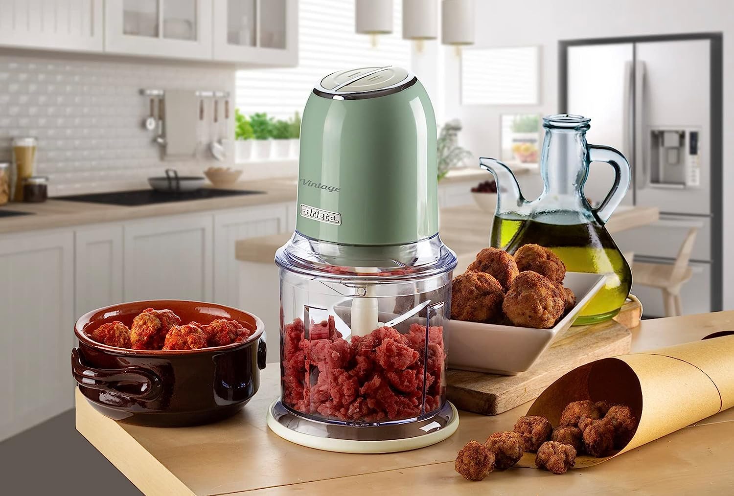 Ariete 438, Vintage chopper, ice crusher, 2 speeds, 4 stainless steel blades, 600 ml, 400 W, Green