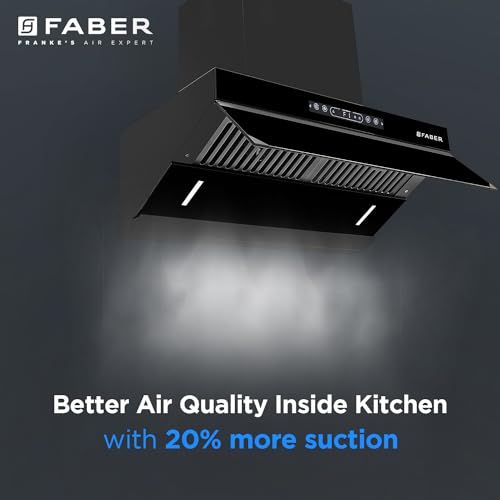 Faber 60cm 1500m³/hr Autoclean Kitchen Chimney|Digital Display|Filterless|Slant Body|T-Shape Panel|Touch+Gesture|12Yr on Motor,5Yr Comprehensive Warranty by Faber|Hood Alpine FL HC BK 60, Mat