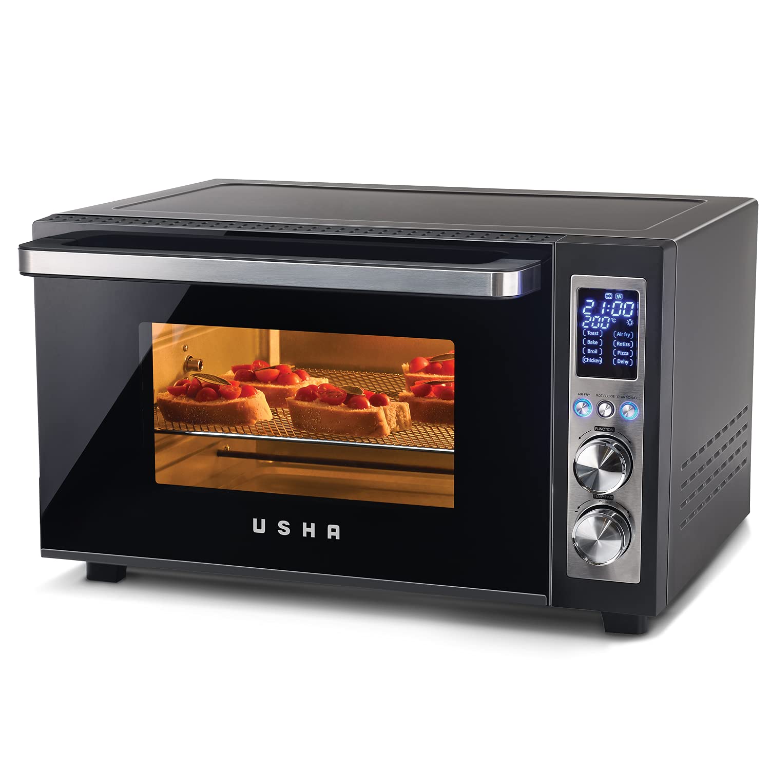 Usha CALYPSO Digital Air Fryer Oven Toaster Grill (OTG) 30 Litre capacity All in one- Air Fry, Bake, Dehydrate, Toast, Broil | Digital Display | 8 Cooking Options, 8 accessories |2 Yrs Warran