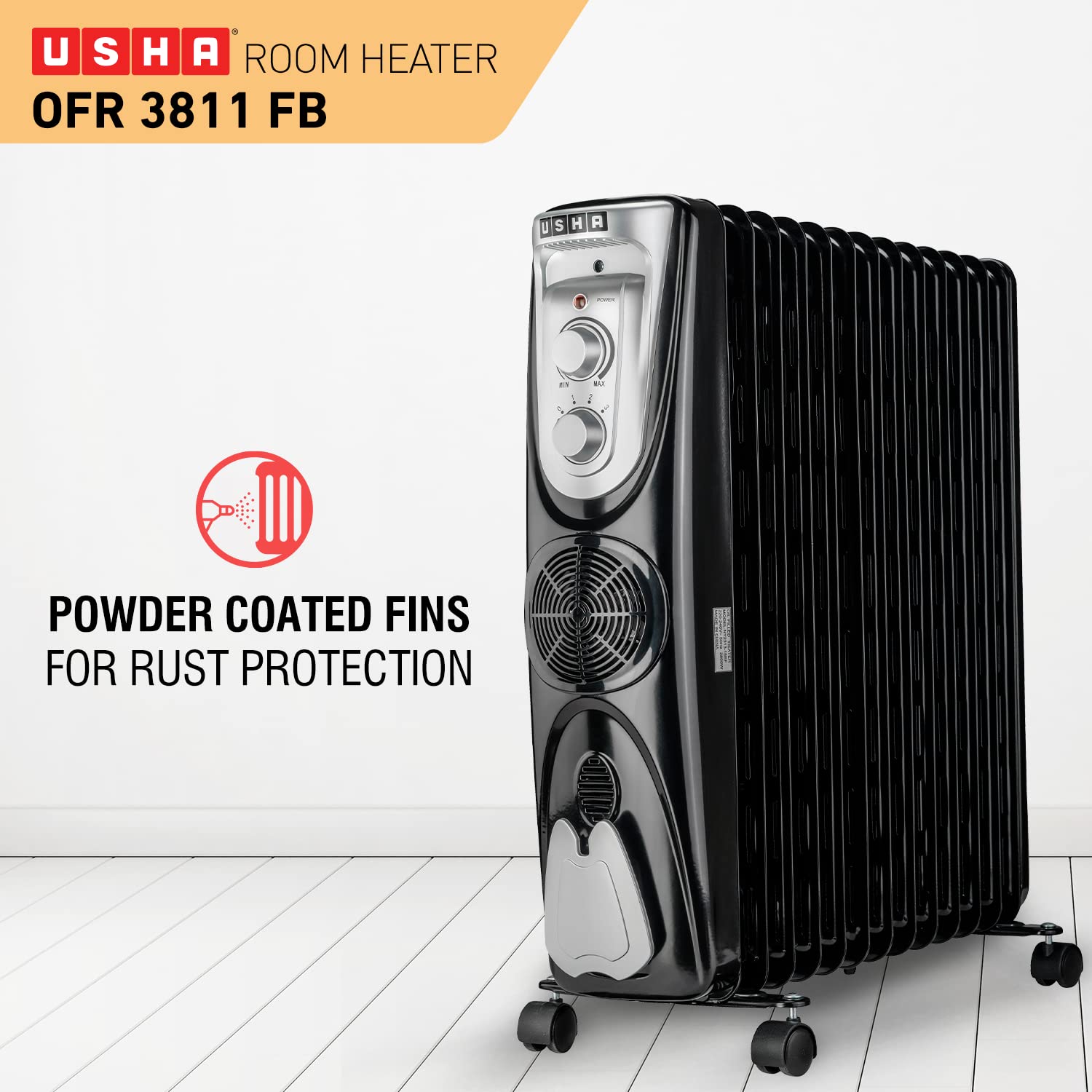 Usha 3811 FB 2300 Watt Oil Filled Radiator (Black)