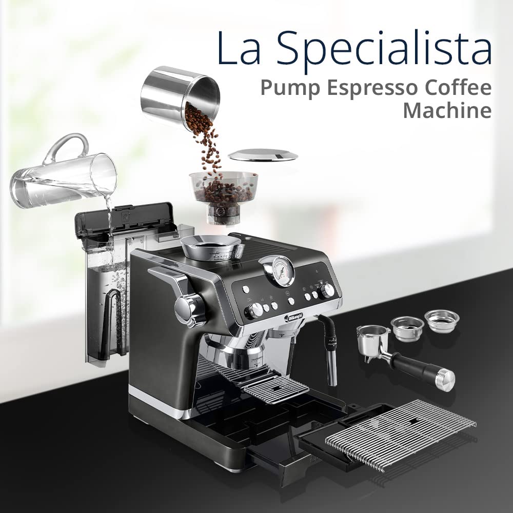 DELONGHI Pump Coffee Machine, 1450W, Integrated Coffee Grinder, DLEC9335.BK(Black)
