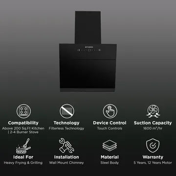 FABER AETHER BLDC HC SC FL BK IN 60cm 1600m3/hr Ducted Auto Clean Wall Mount Chimney