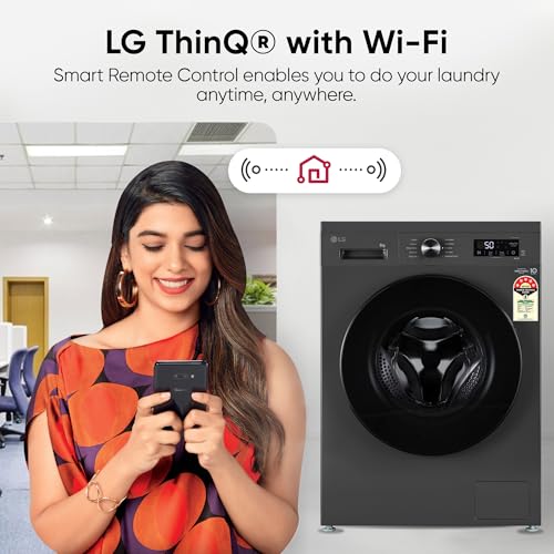 LG 8 Kg 5 Star Wi-Fi, Direct Drive Technology, Steam Wash, 6 Motion DD, Fully-Automatic Front Load Washing Machine (FHB1208Z4M, Allergy Care, In-Built Heater, Touch Panel, 2024 model, Middle