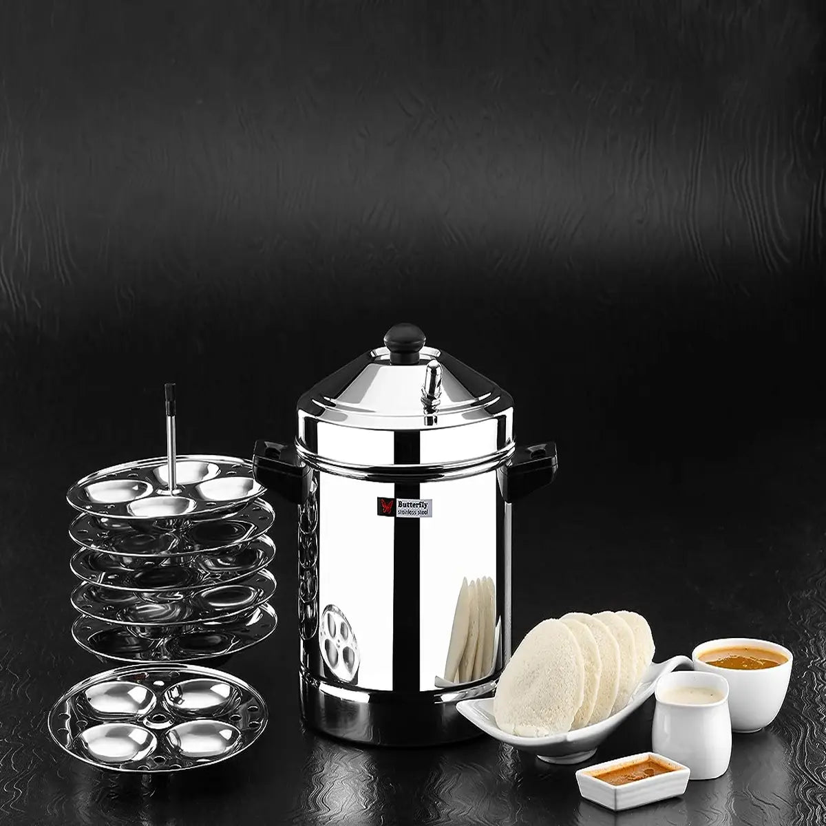 Butterfly Stainless Steel Idli Cooker, Idly Maker with 6 Plates, 24 idlis, Silver