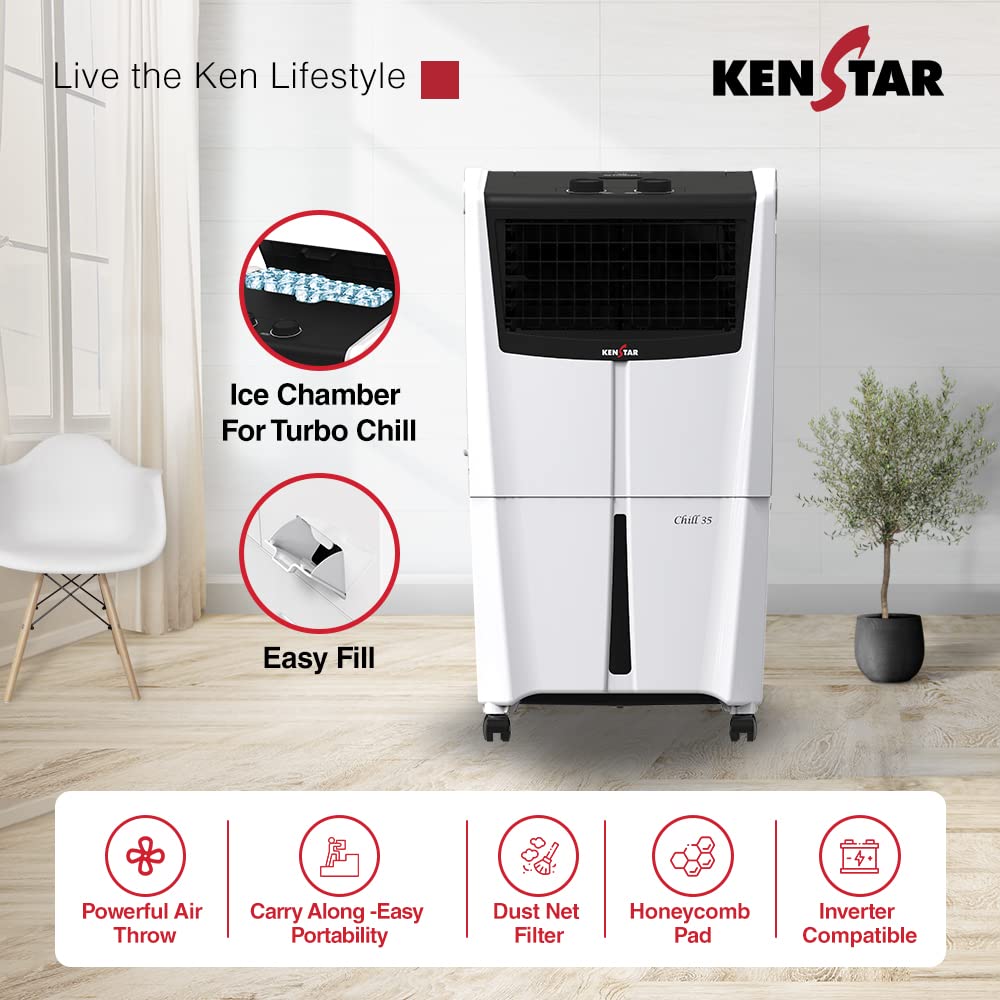 Kenstar Chill 35L  Honeycomb Personal Cooler White & Black