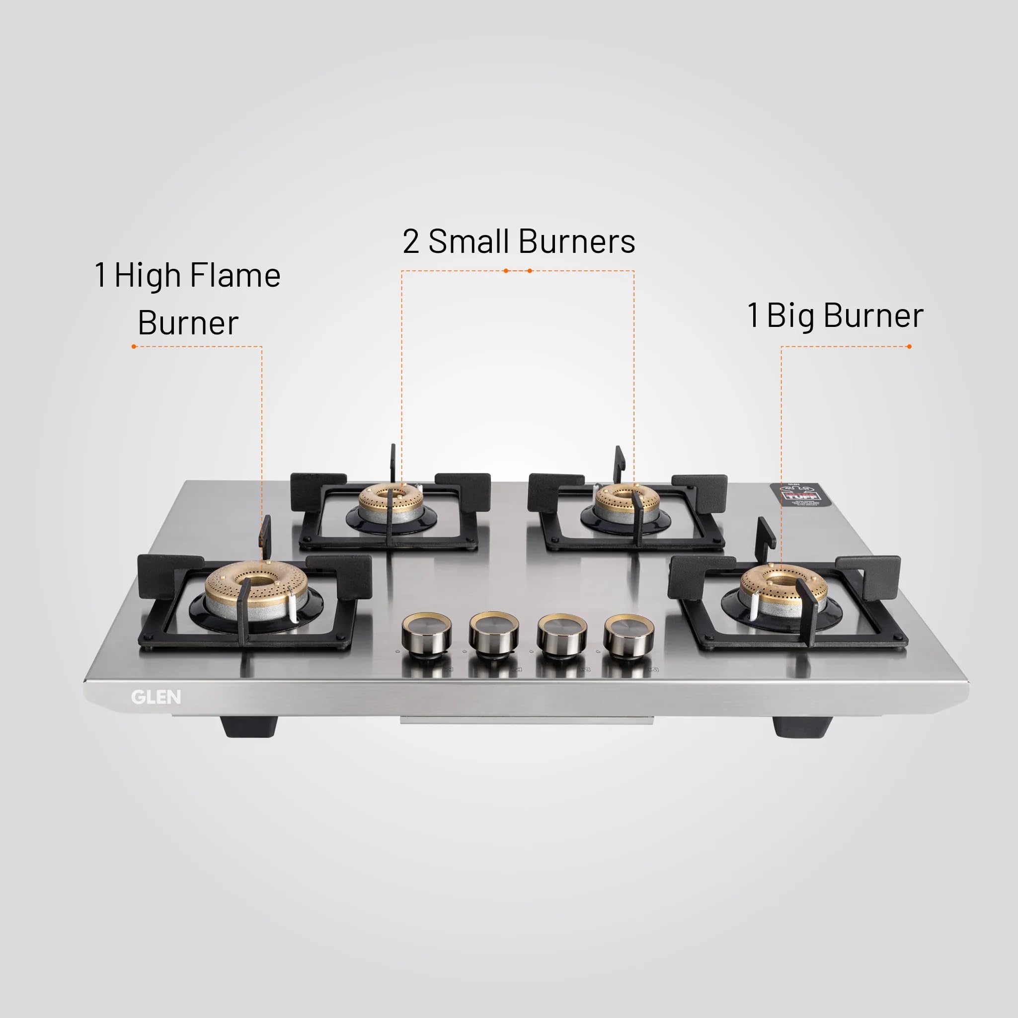 Glen 4 Burner Ultra Tuff Free Standing Hob with Forged Brass Burners Auto Ignition (BH1074SQFSUTSSAI)
