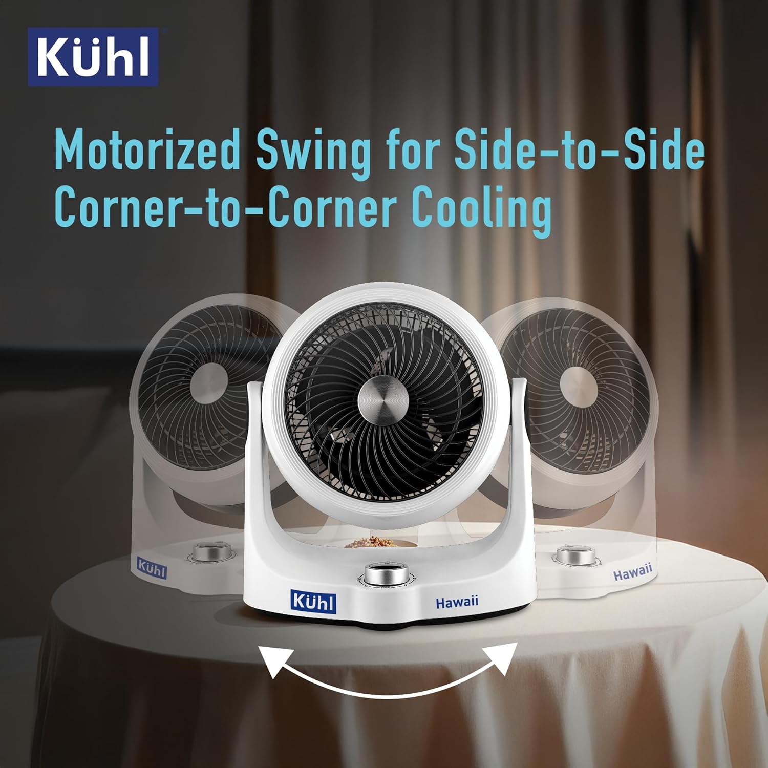 KUHL Hawaii Desktop Fan 165MM|Tilt & Swivel Mechanism|70° Tilt Head|3 Winds Mode|Speed & Swing Control|High Air Flow & Low Noise