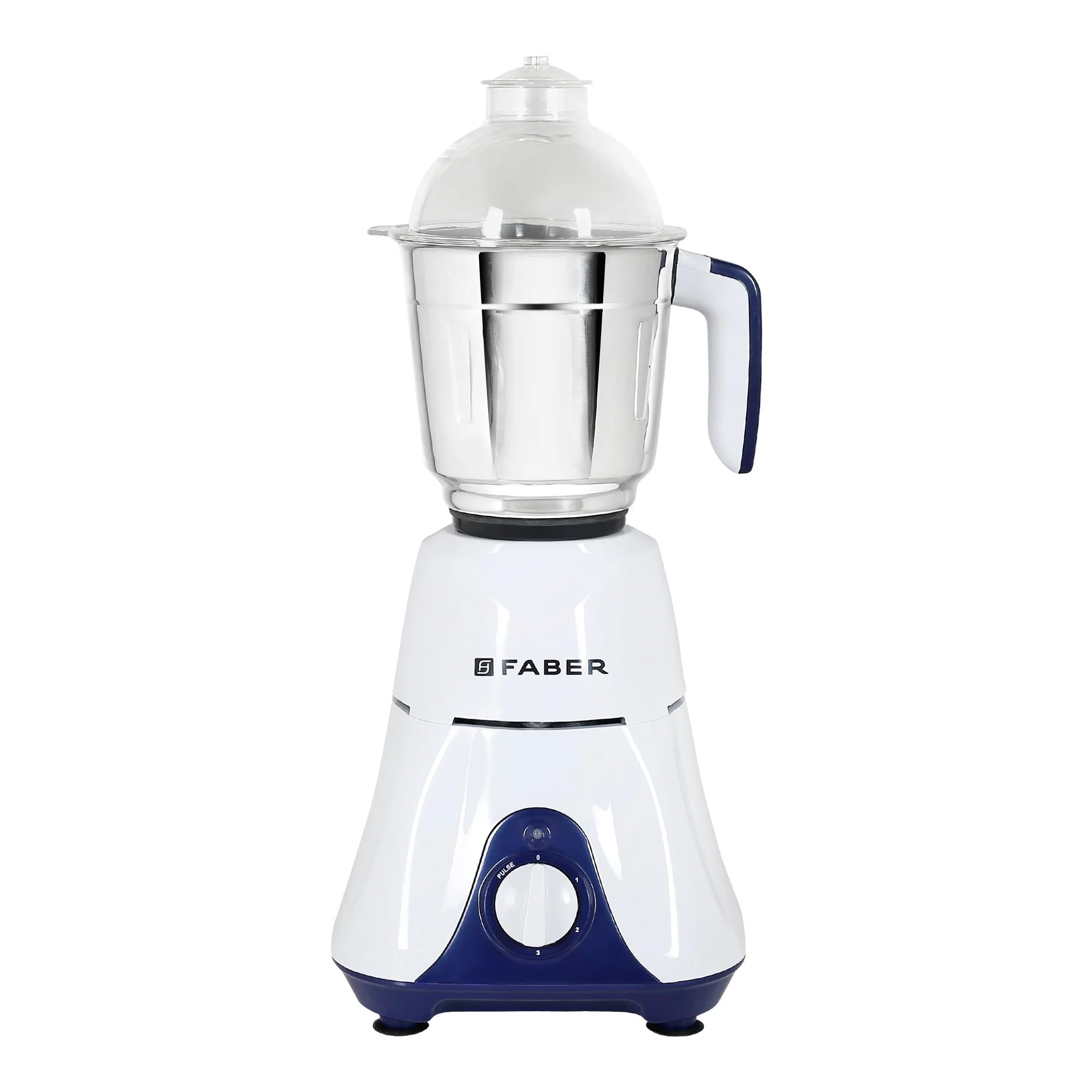 Faber Primo 550W Blender Mixer Grinder, 3 SS clip lock jars and blades || low-noise copper motor, up to 18000 rpm speed || 2 yr comprehensive and 5 yr motor warranty (FMG PRIMO 550 W 3J INDIG