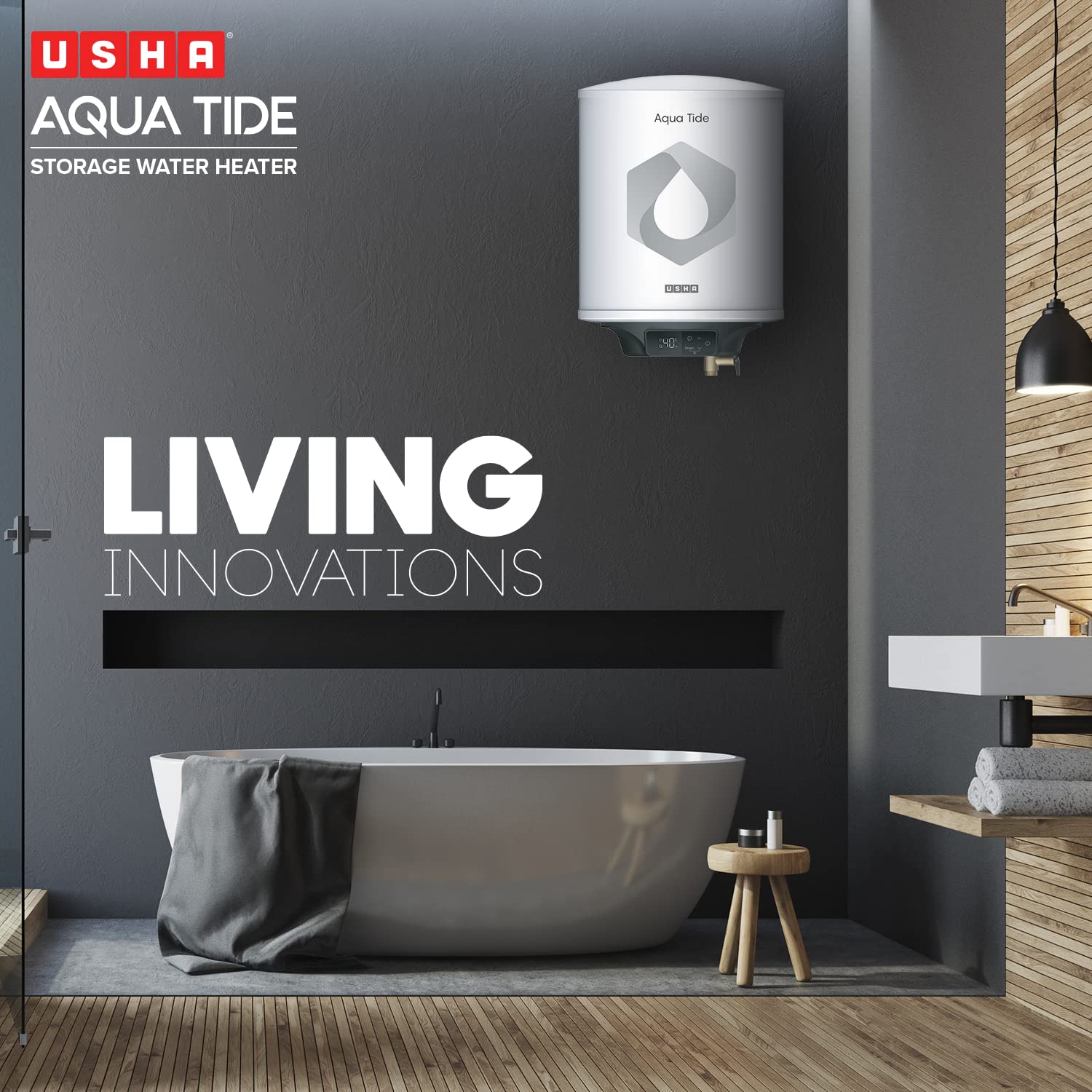 Usha Aqua Tide 25 Litre 5 Star Digital Storage Water Heater (White), Wall Mounting