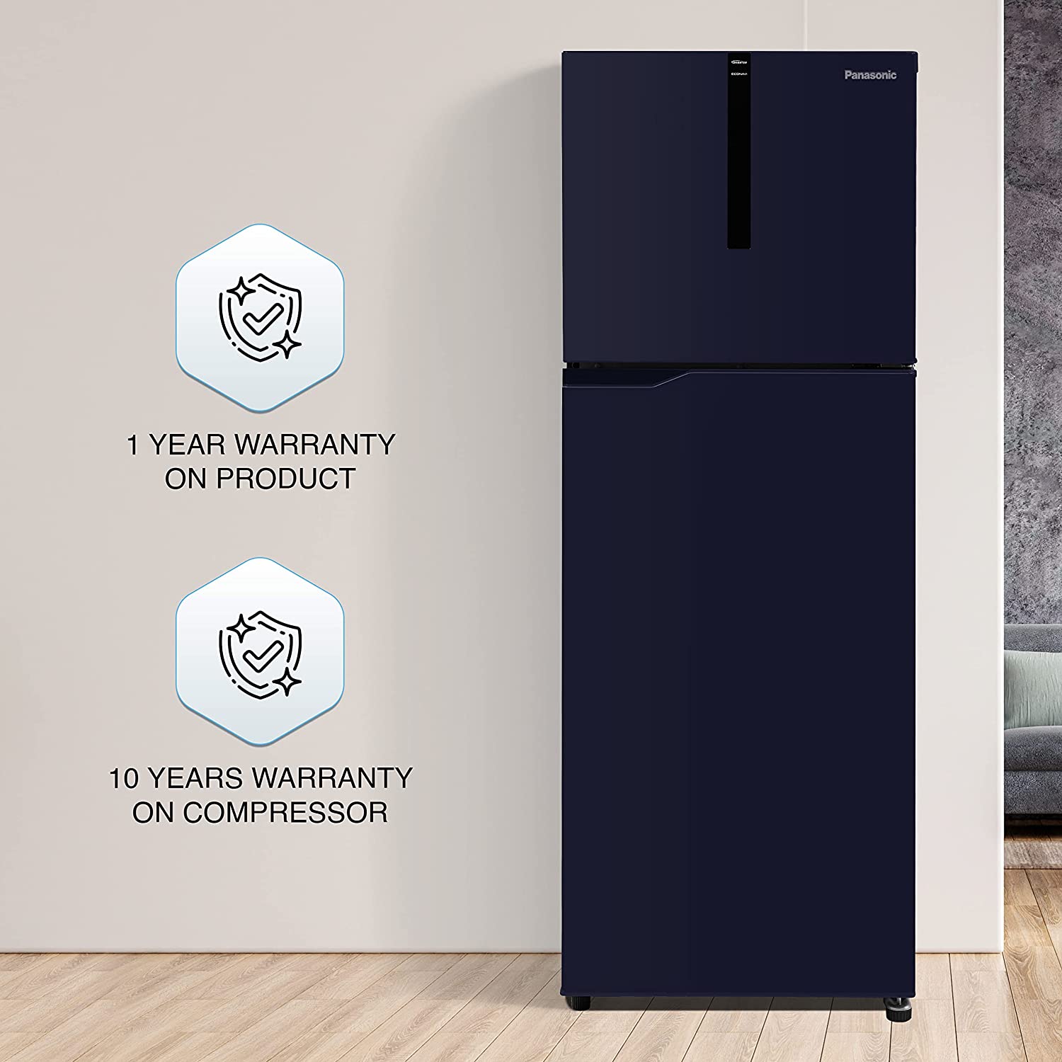 Panasonic 260 L Double Door 3 Star AI Enabled Inverter Technology Frost Free Refrigerator (NR-TH272CPAN, Ocean Blue, Jumbo Fresh Vegetable Basket,2023 Model, Net Capacity 237L)