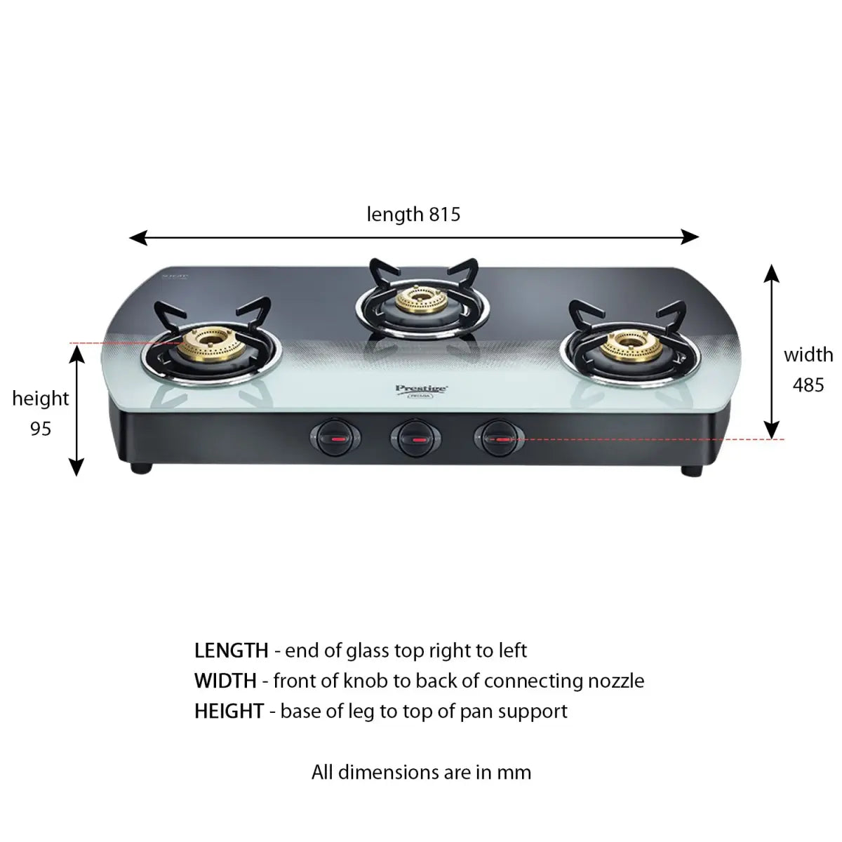 Prestige Premia GTS 03 L Glass Top Gas Stove 40173
