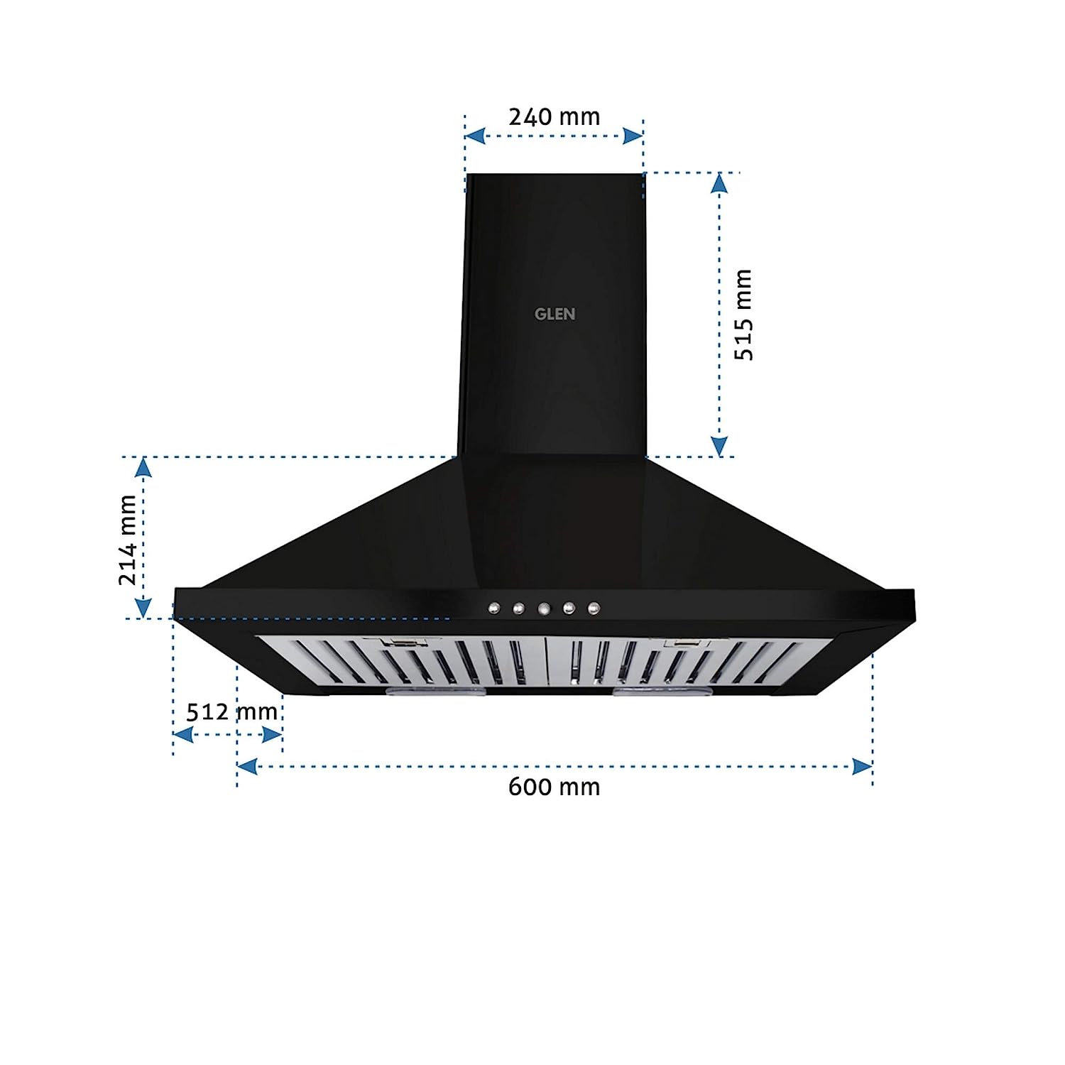 Glen 60cm 750 m3/hr Chimney (Aqua 60 750 m3 LTW, 2 Baffle Filters, Black)