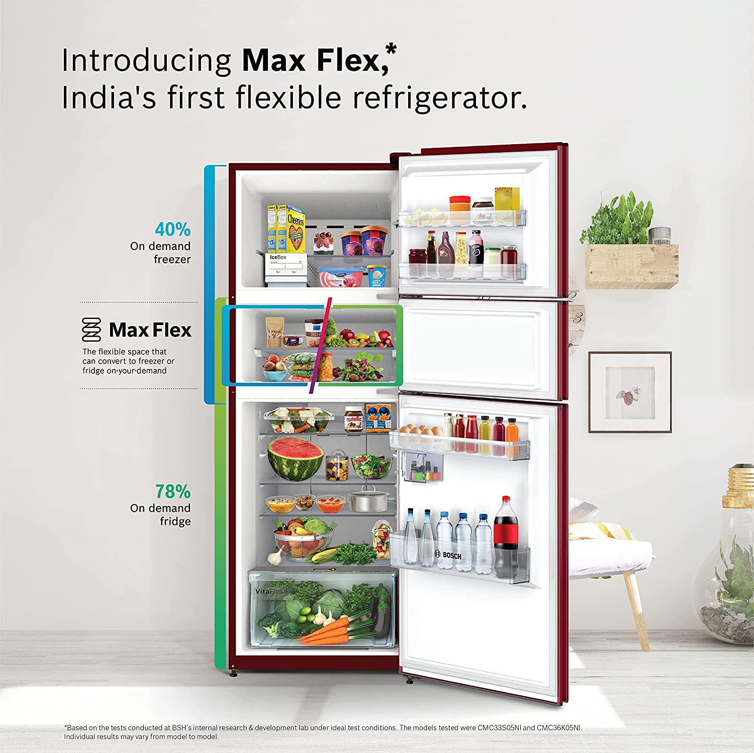 Bosch Maxflex 364L Refrigerator Cmc36Wt5Ni Convertible Candy Red