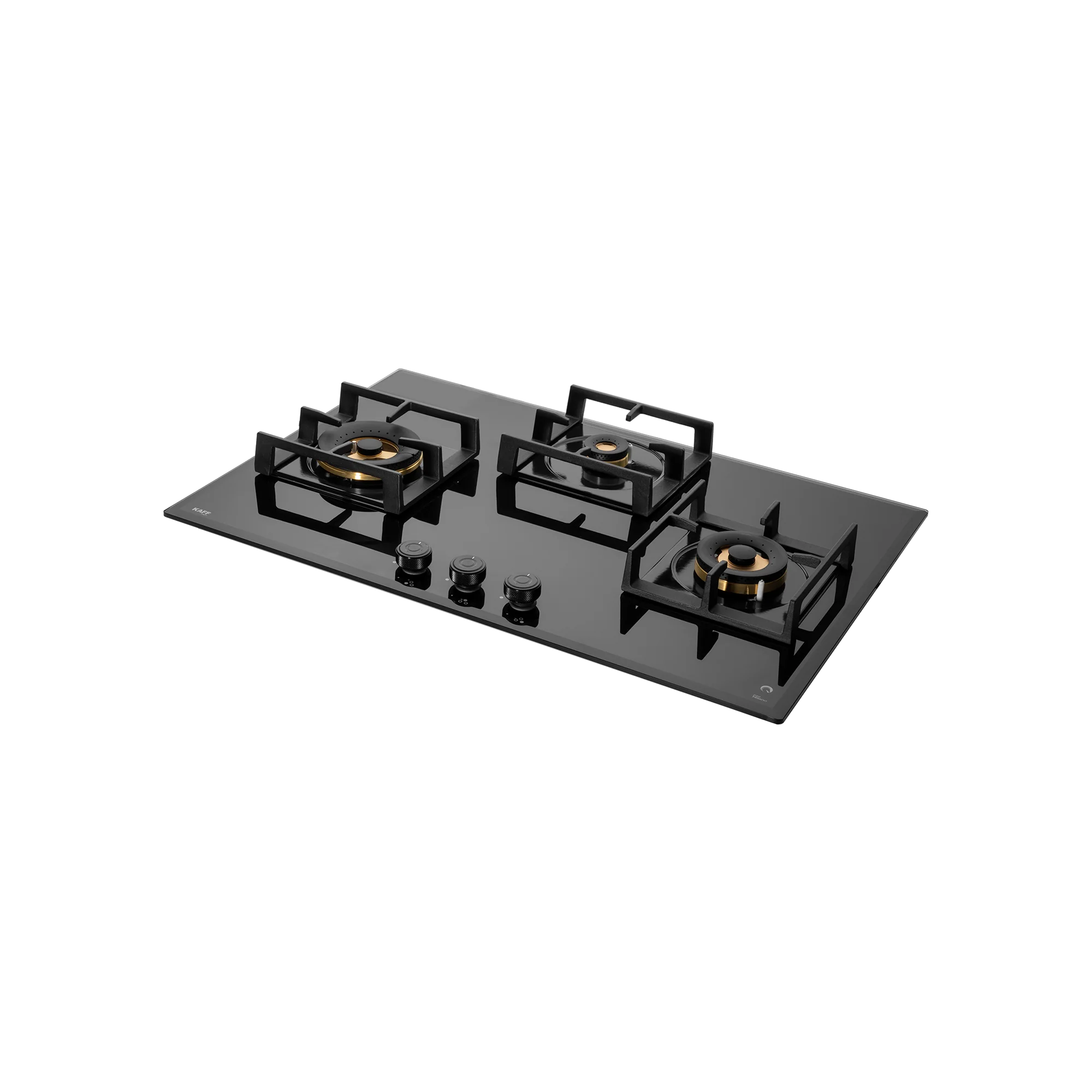 Kaff MFBX 763-3 Full Brass Burners Built-in Hob with Square Drip Tray (Black Shiny)