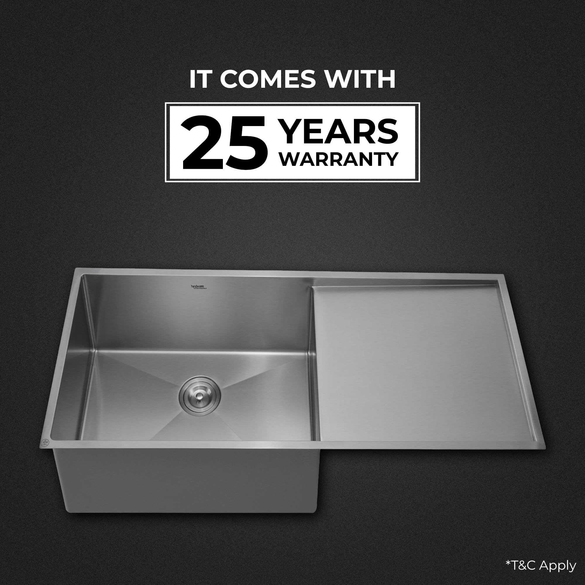 Hindware Kitchen Sink, Stainless Steel, Handmade Single Bowl Single Drain Board Kitchen Sink (Marino Neo 31x19x9)