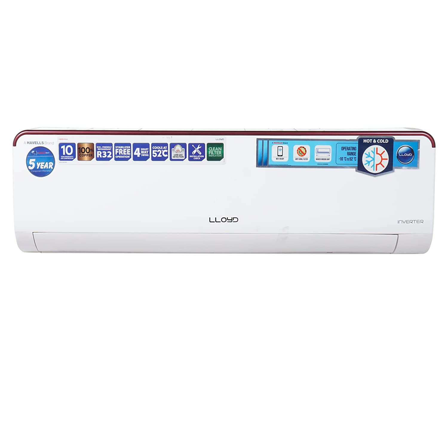 Lloyd 1.5 Ton 3 Star Heavy & Duty Hot & Cold Inverter Split AC (5 in 1 Convertible, Wi-FI Ready, Anti-Viral + PM 2.5 Filter, 2023 Model-GLS18H3FWRHD, White)